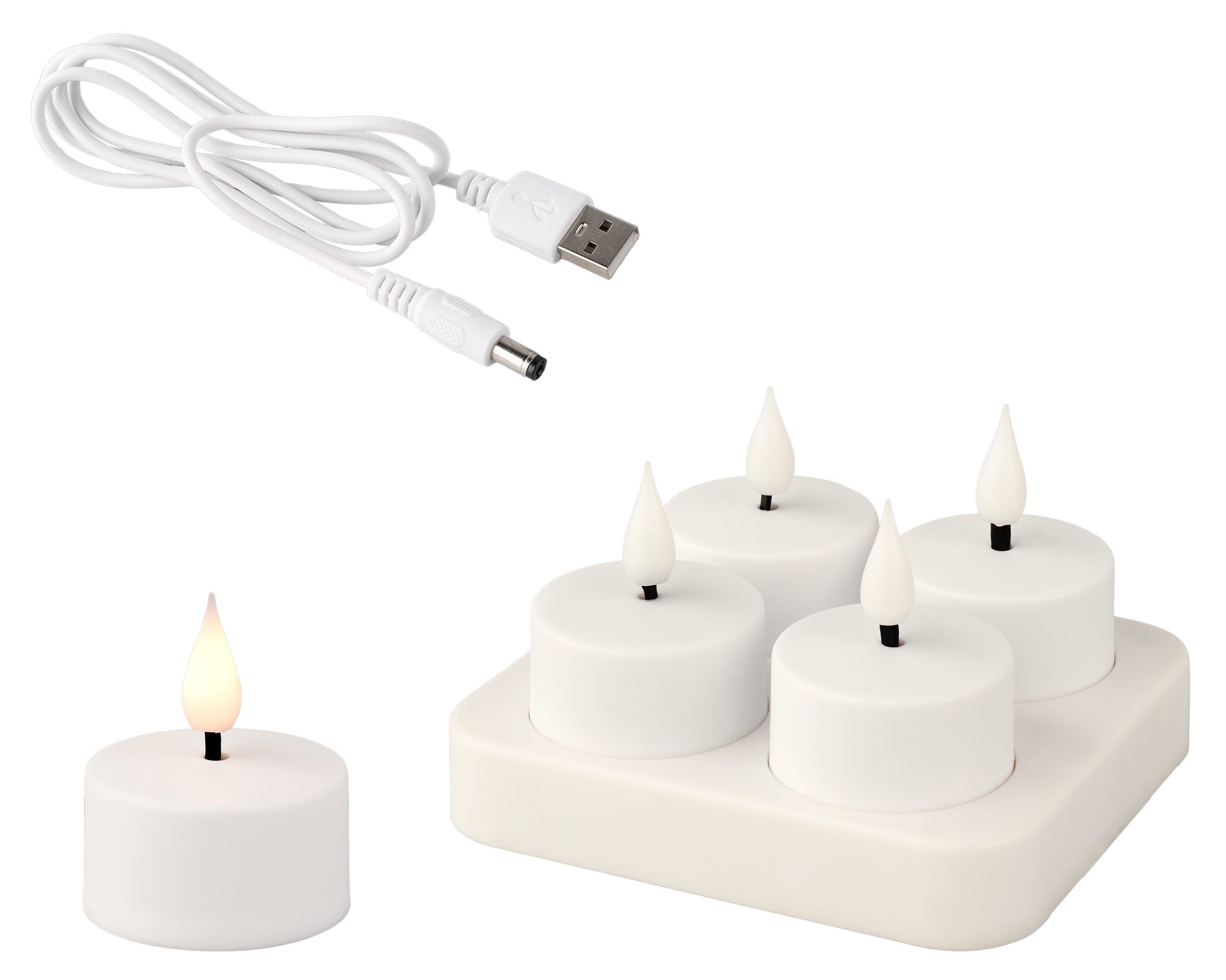 Lumineo LED-Kerze, LED Teelichter 4cm Kunststoff 4er Set Weiß / Warmweiß günstig online kaufen