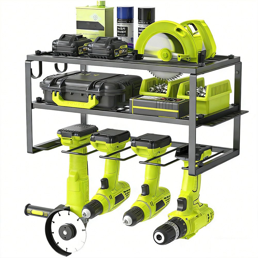 TUWENA Bohrerleiste 3 Ebenen Werkzeug Wandhalterung, Schlagbohrschrauber Werkzeugregal, Werkzeugregal mit Schraubendreher Halter 4 Bohrerhaltern für Werkstatt