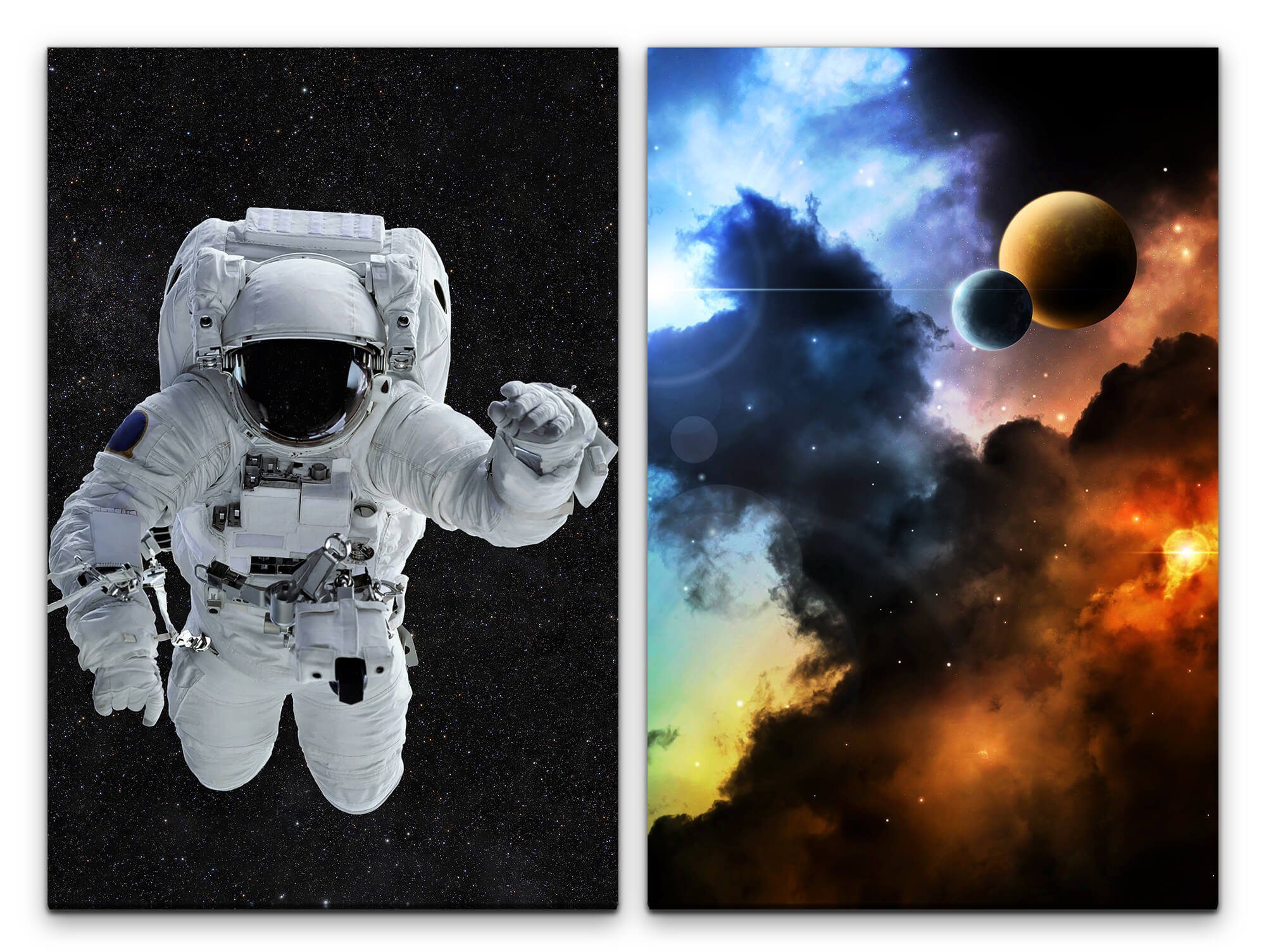 Leinwandbild 2 Bilder je 60x90cm Astronaut Weltraum Nebel Planeten Kosmos Sterne Fantasie
