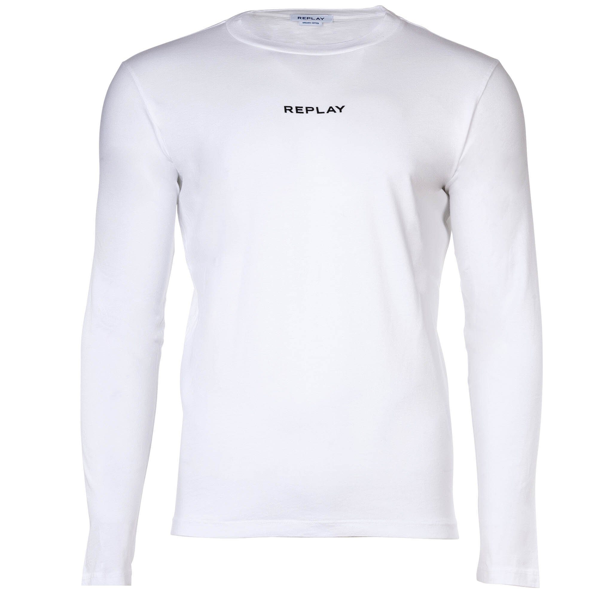 Replay T-Shirt Herren Longsleeve, Rundhals, Baumwolle, Jersey Weiß