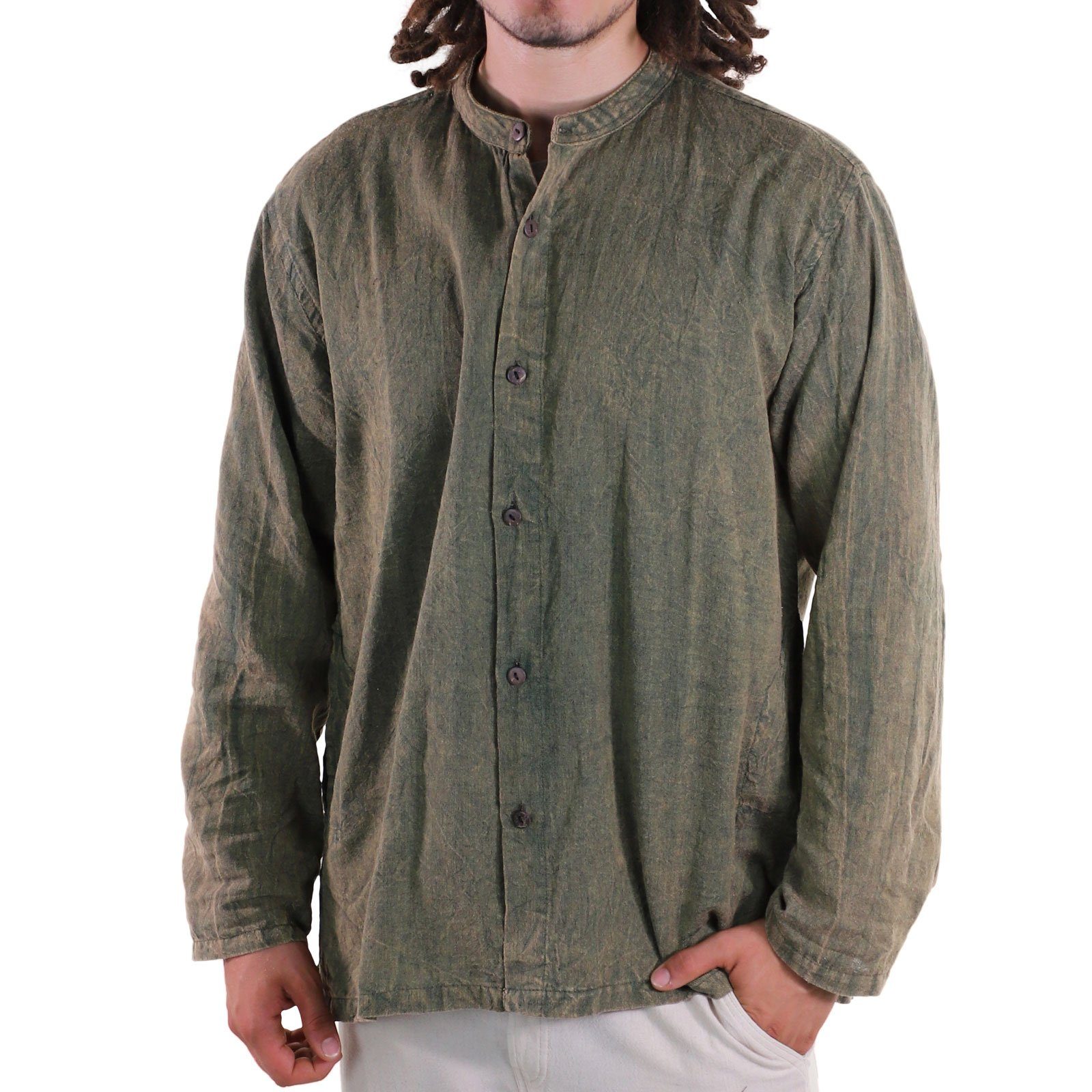 KUNST UND MAGIE Langarmhemd KUNST UND MAGIE Herren Hemd stonewashed Fischerhemd Freizeithemd