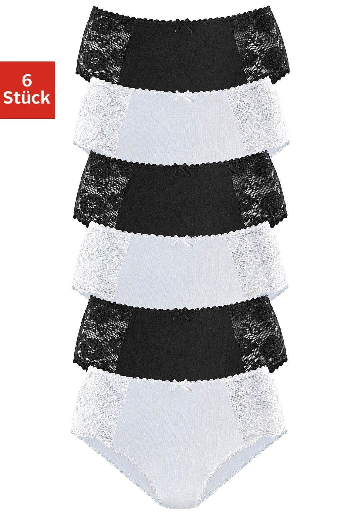 petite elastischer Baumwoll-Qualität 6-St) weiß Hüftslip (Packung, schwarz, aus fleur