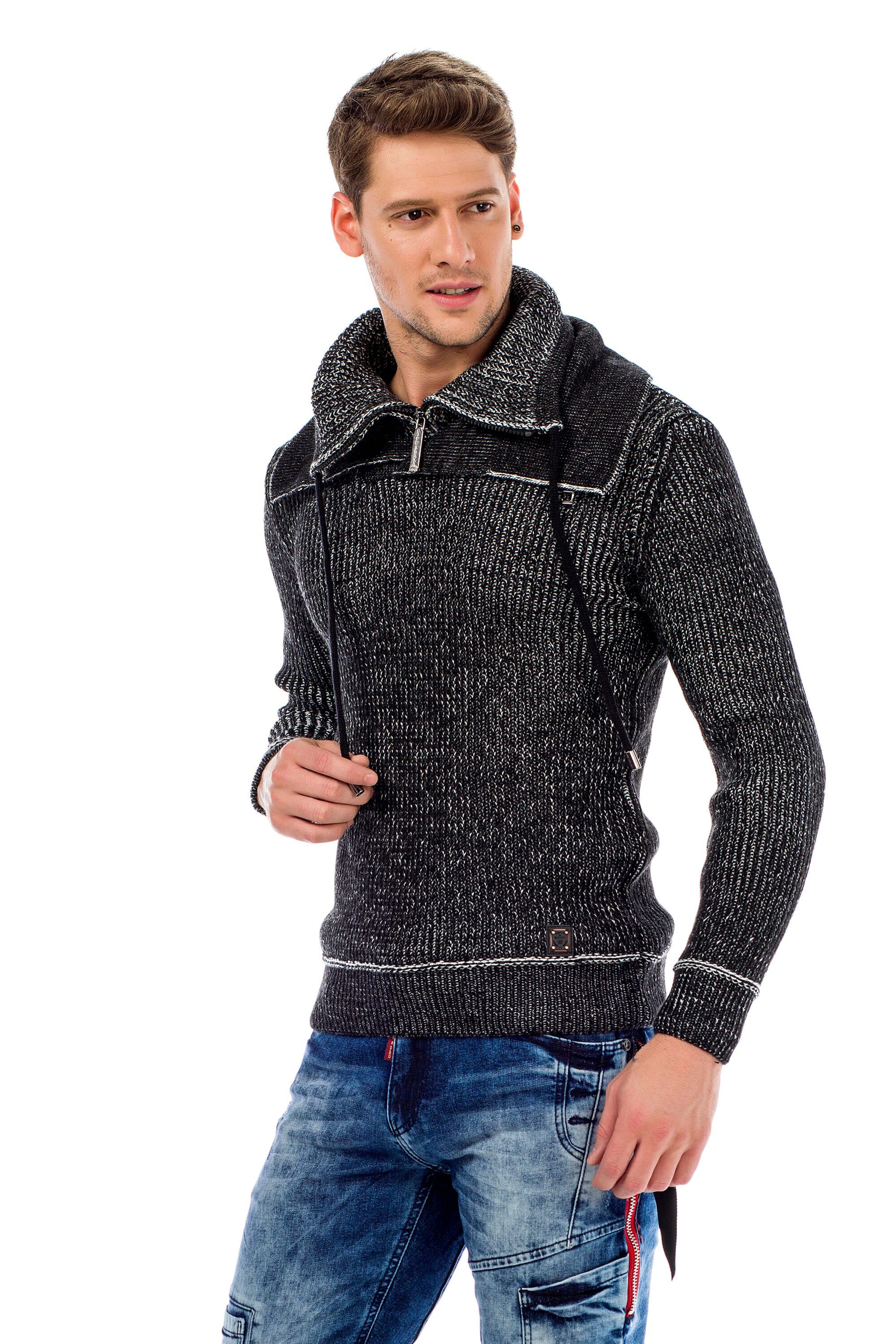 Cipo & Baxx Strickpullover mit doppeltem Kragen