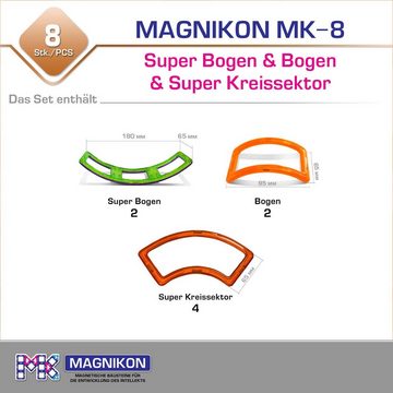MAGNIKON Magnetspielbausteine Magnetische Bausteine Erweiterung 4 Konusse + 4 Bogen, (Magnetbauset, 8 St., Bausteine), stabille Baumodelle
