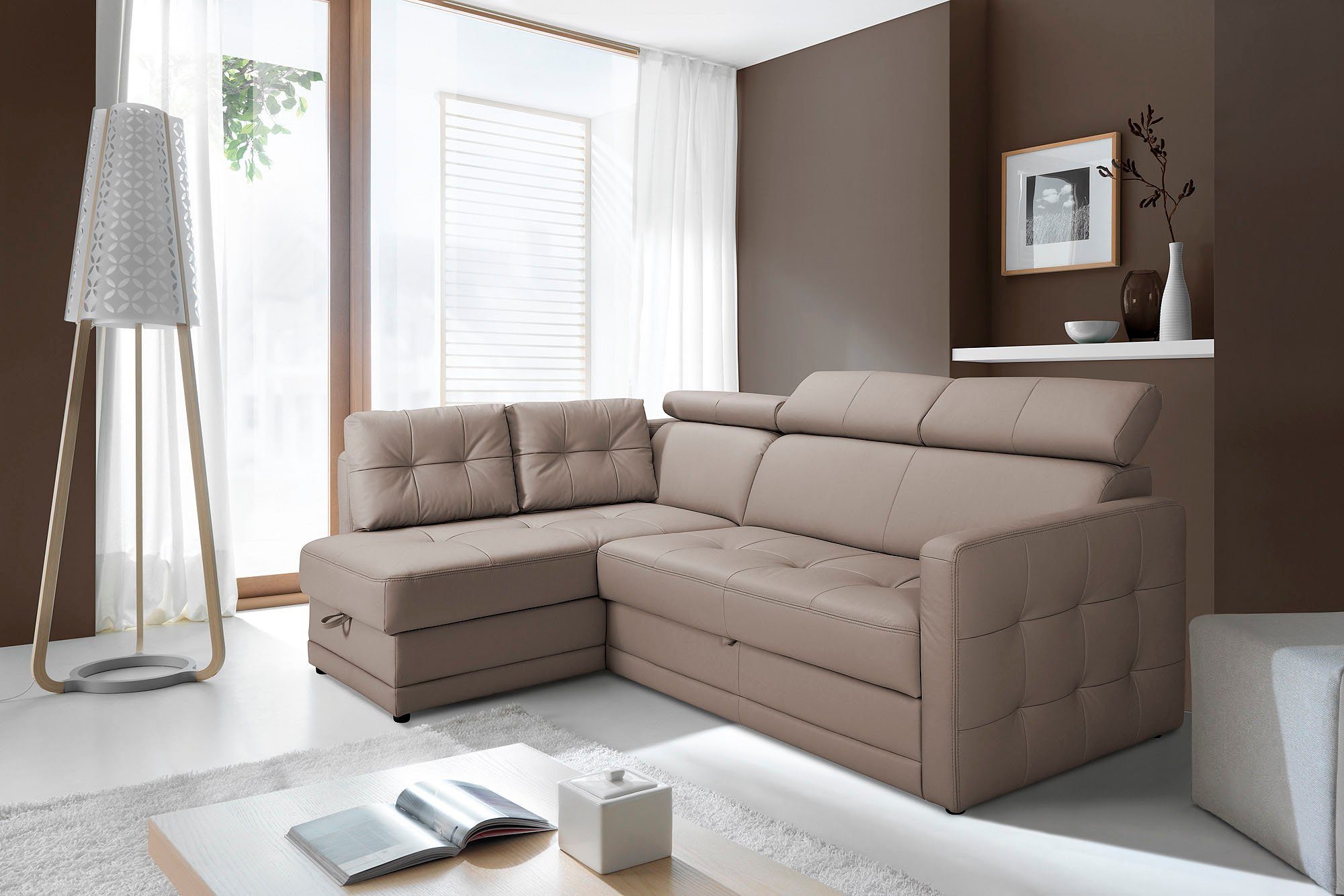 exxpo - sofa fashion Ecksofa Arles, Federkern, OTTOs Choice, zeitlos, Breite 225cm, L-Form, wahlweise mit Bettfunktion und Bettkasten, inkl. Kopfteilverstellung