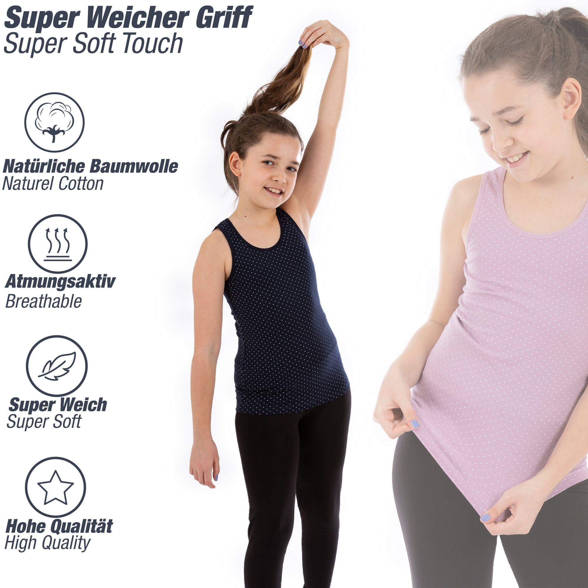 LOREZA Unterhemd 5er Set Mädchen Unterhemden - Punkte - Bunt (Set, 5-St., 5er-Pack)