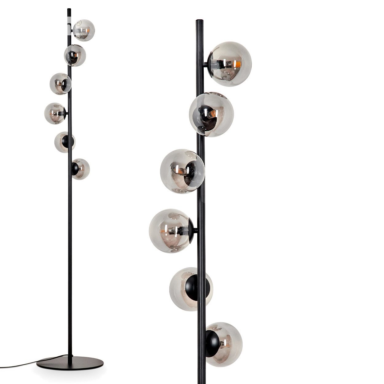 Stehlampe Stehlampe aus Metall/Glas in Schwarz/Rauchfarben