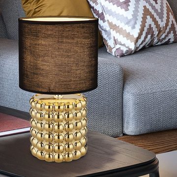 etc-shop LED Tischleuchte, Leuchtmittel nicht inklusive, Tischlampe Schlafzimmerleuchte Nachttischlampe Keramik Textil Gold