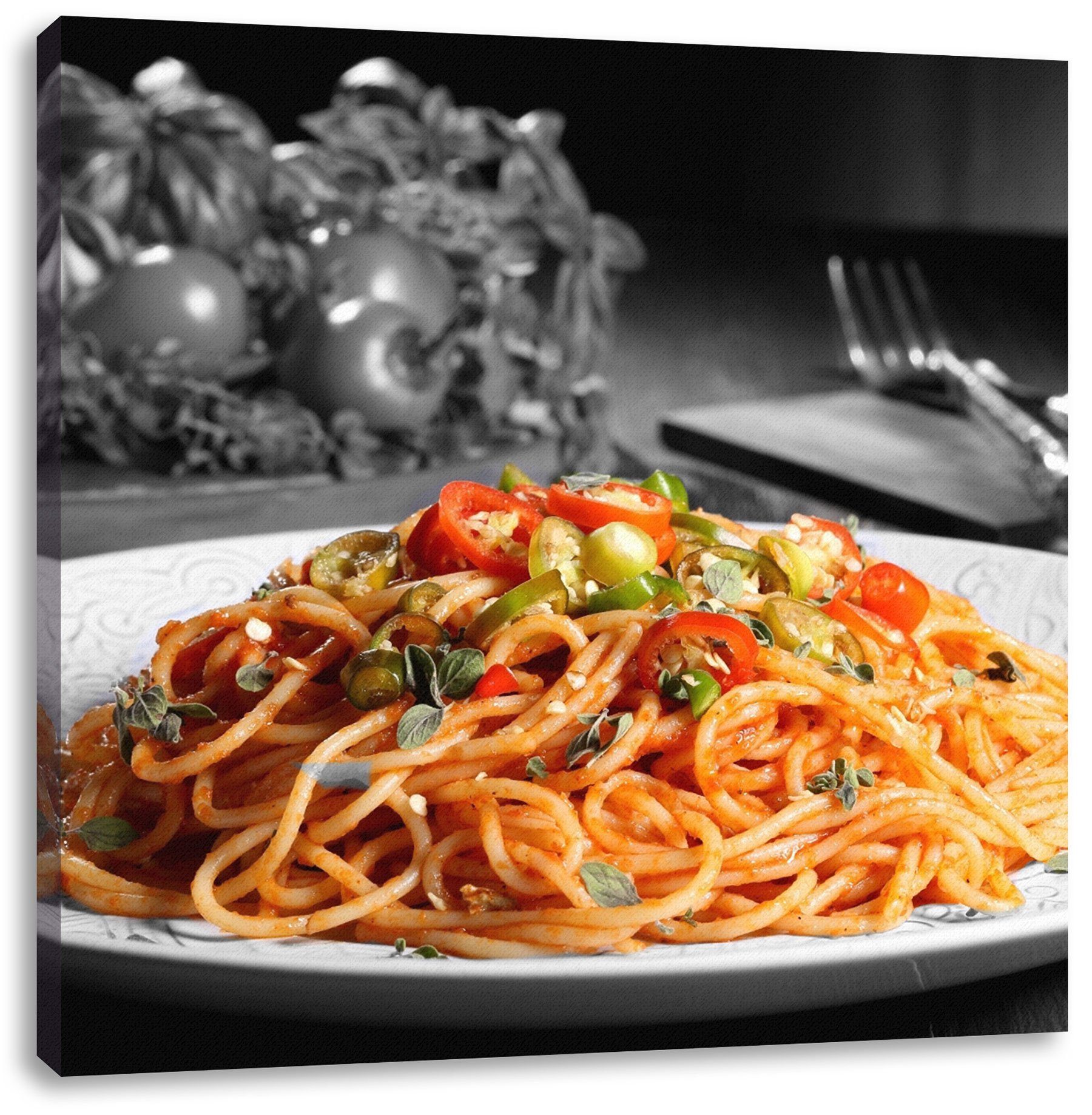 Zackenaufhänger schmackhafte St), Spaghetti Leinwandbild (1 Spaghetti Pixxprint fertig inkl. schmackhafte Leinwandbild bespannt, Italia, Italia