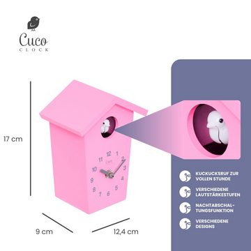 Cuco Clock Wanduhr Mini Kuckucksuhr HOCHHAUS, Wanduhr, Moderne Schwarzwalduhr (17,0 × 12,4 × 9,0cm, mit Nachtruhefunktion, Kuckucksruf, Quarzuhrwerk)