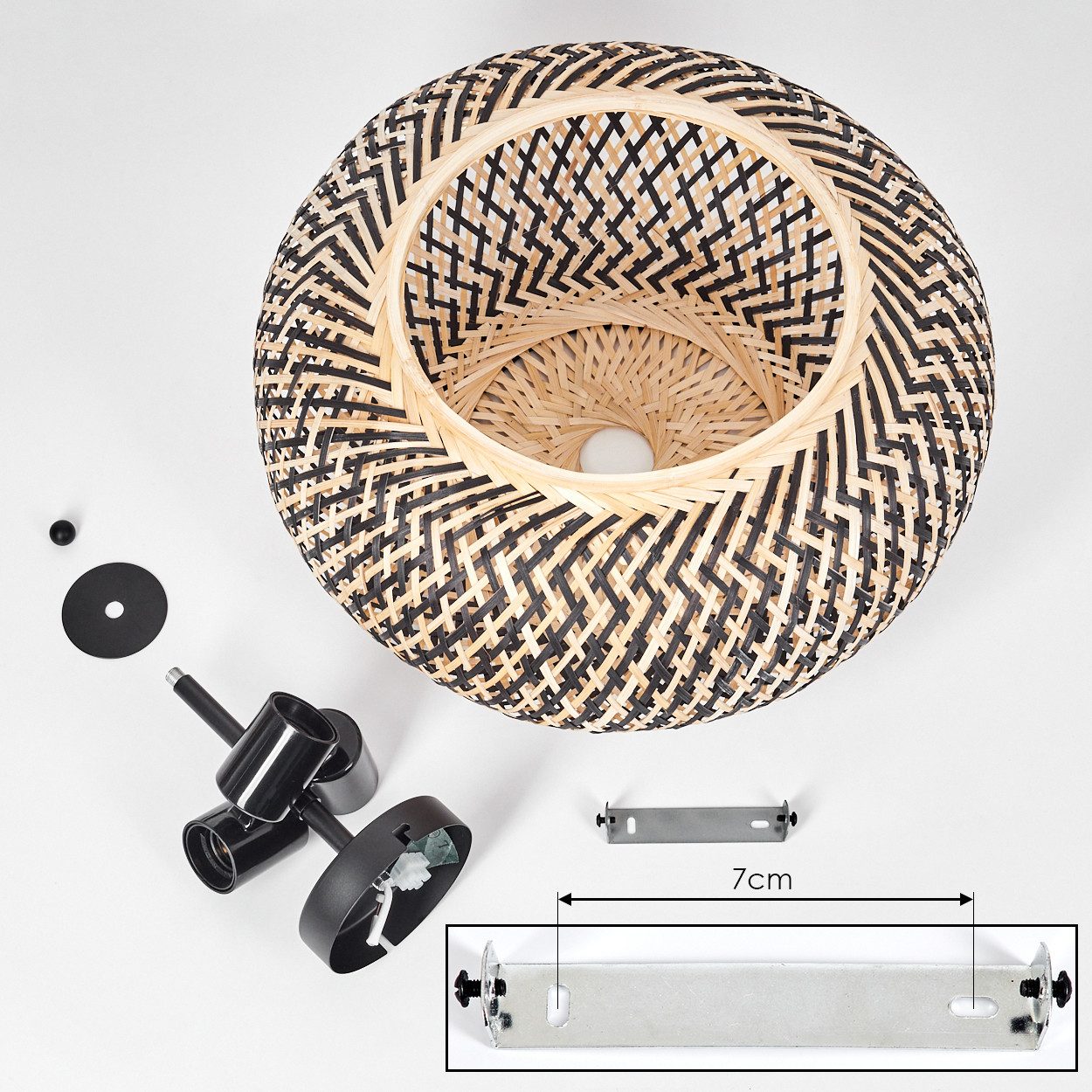 hofstein Deckenleuchte moderne Deckenlampe aus Metall/Bambus in Schwarz/Naturfarben, ohne Leuchtmittel, Boho-Design Deckenleuchte, Lichteffekt an d. Decke, Ø 40 – Bild 5 von 5