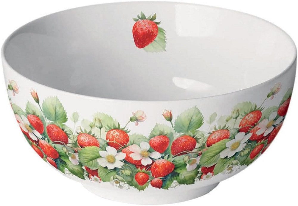 Ambiente Luxury Paper Products Müslischüssel Porzellan Schale, Serviergeschirr, Geschirr, Schalen, Schüssel, Porzellan Schüssel ca, 400 ml,Erdbeeren, Blumen - Pflanzen, Essen - Trinken SommerMotiv, (1-tlg), Kollektion, Geschenke, Ideal als Geschenk
