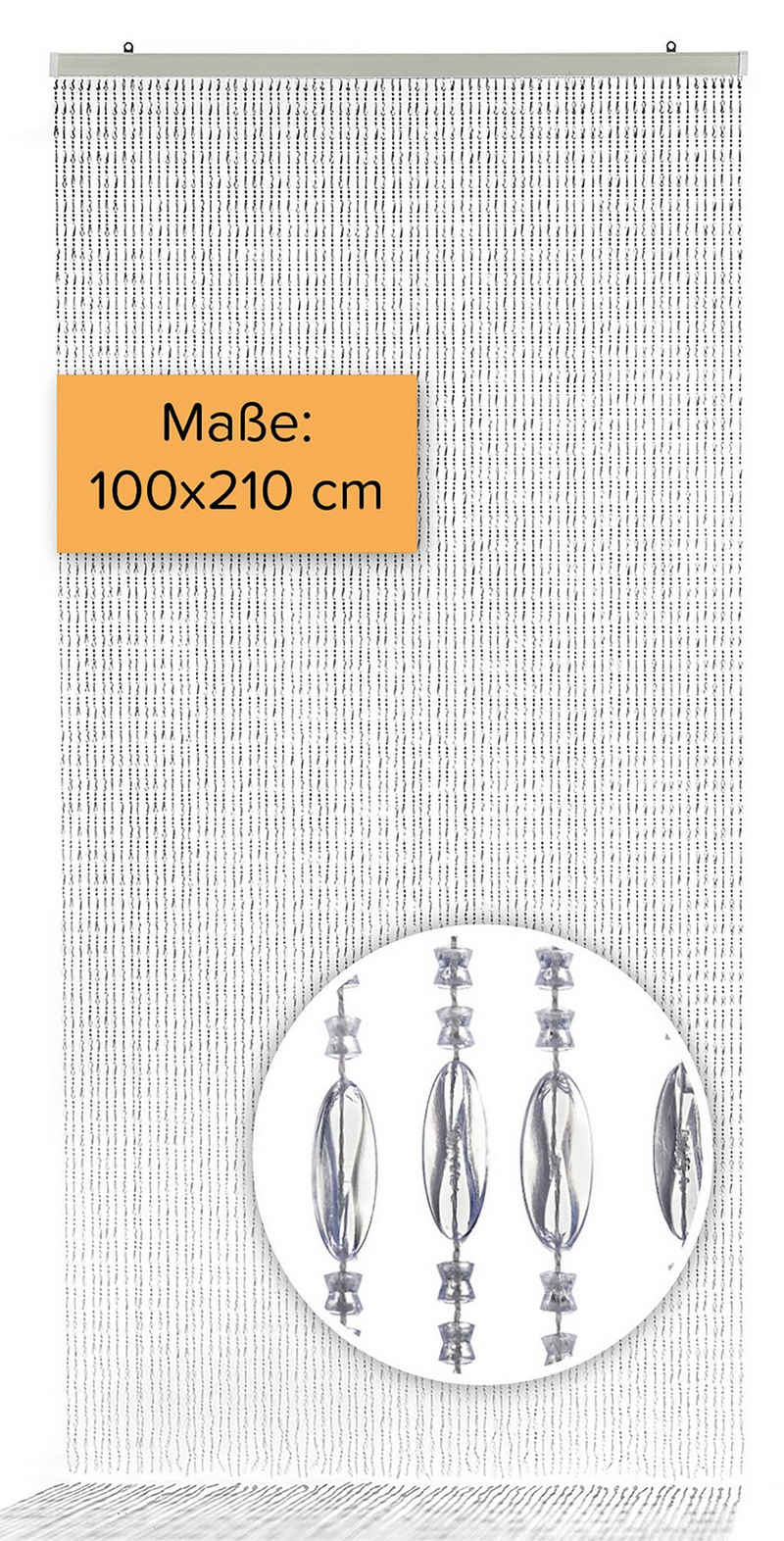 Türvorhang DIAMONDS Kunststoff klar 80 Stränge 100x210cm, Kobolo, Ösen (1 St), transparent