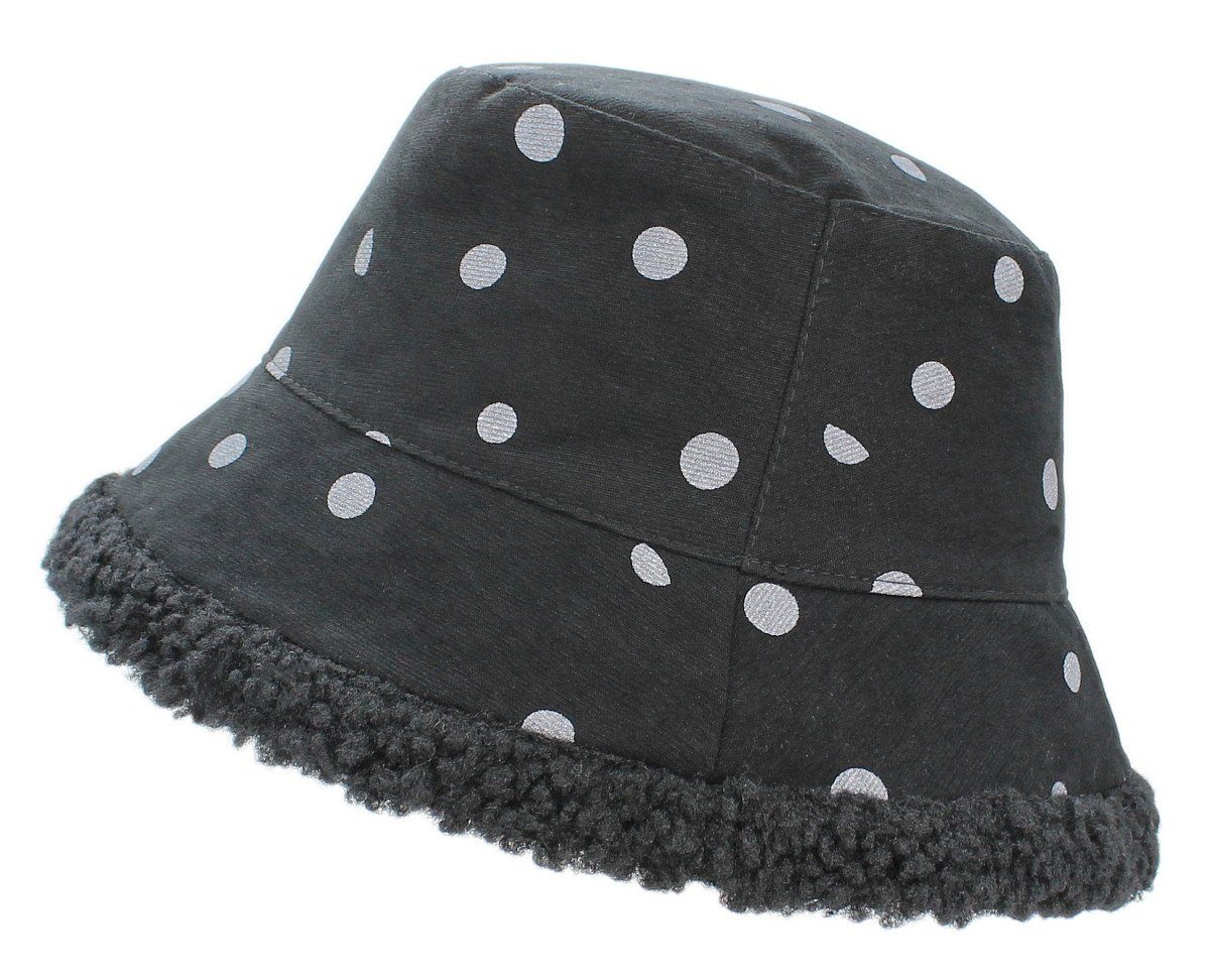 dy_mode Fischerhut Warme Damen Fischerhut Wintermütze Gefütterte Bucket Hat Bucket Hat BH006-SchwarzDot