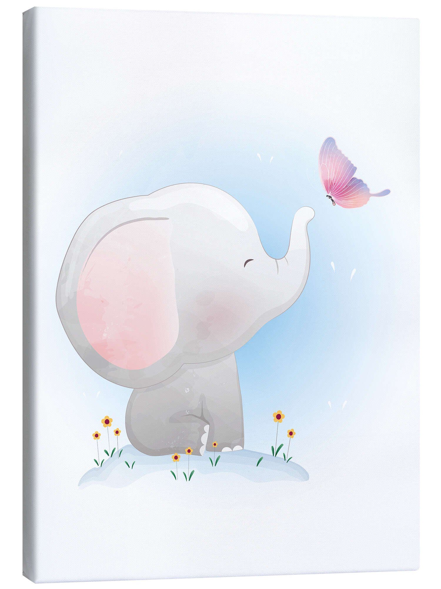 Posterlounge Wandbild Elefant und Schmetterling, Kidz Collection, erhältlich als Poster, Leinwandbild, Wandsticker oder Acrylglasbild
