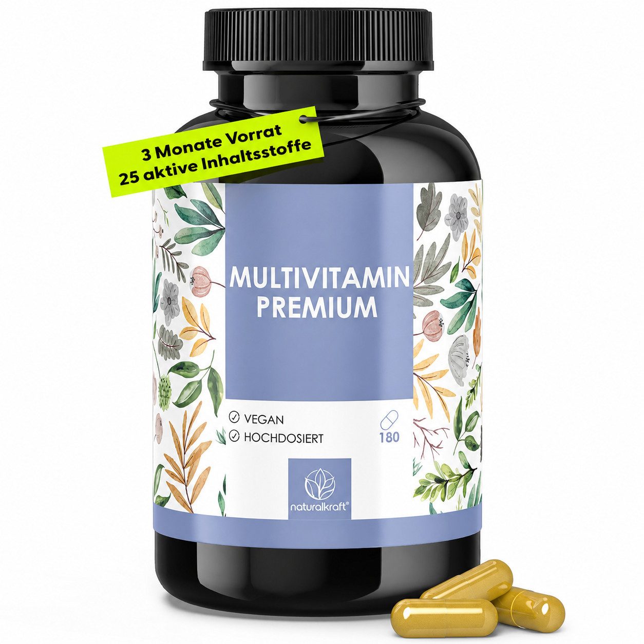 Naturalkraft Multivitamin Premium - 180 vegane Kapseln - hochdosiert Kapseln, 122 g