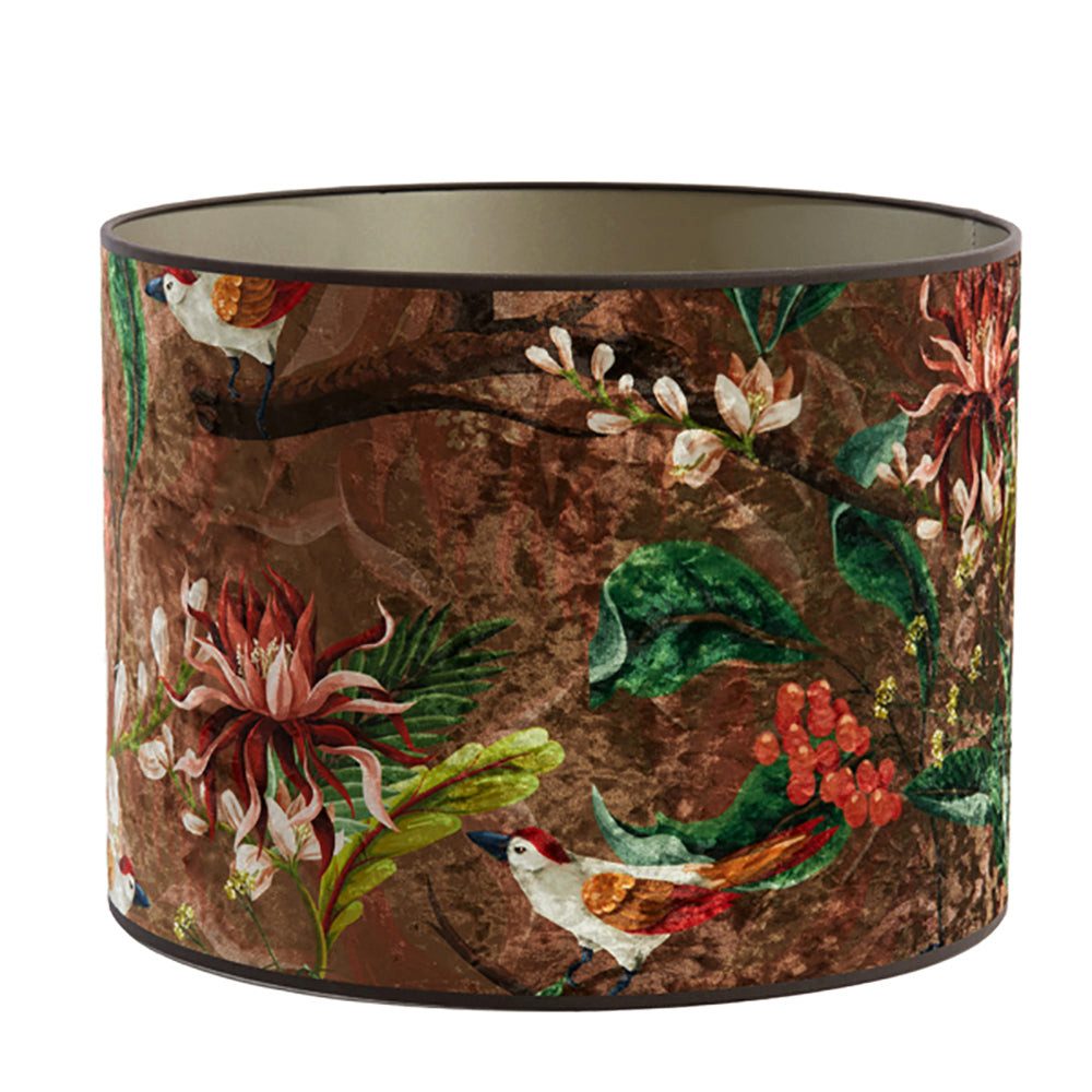 Dirk Davids Leuchten GmbH Lampenschirm Lampenschirm Zylinder in Velours mit Vogel Motiven in Braun 30-30-21, Hochwertiger Velours-Stoff