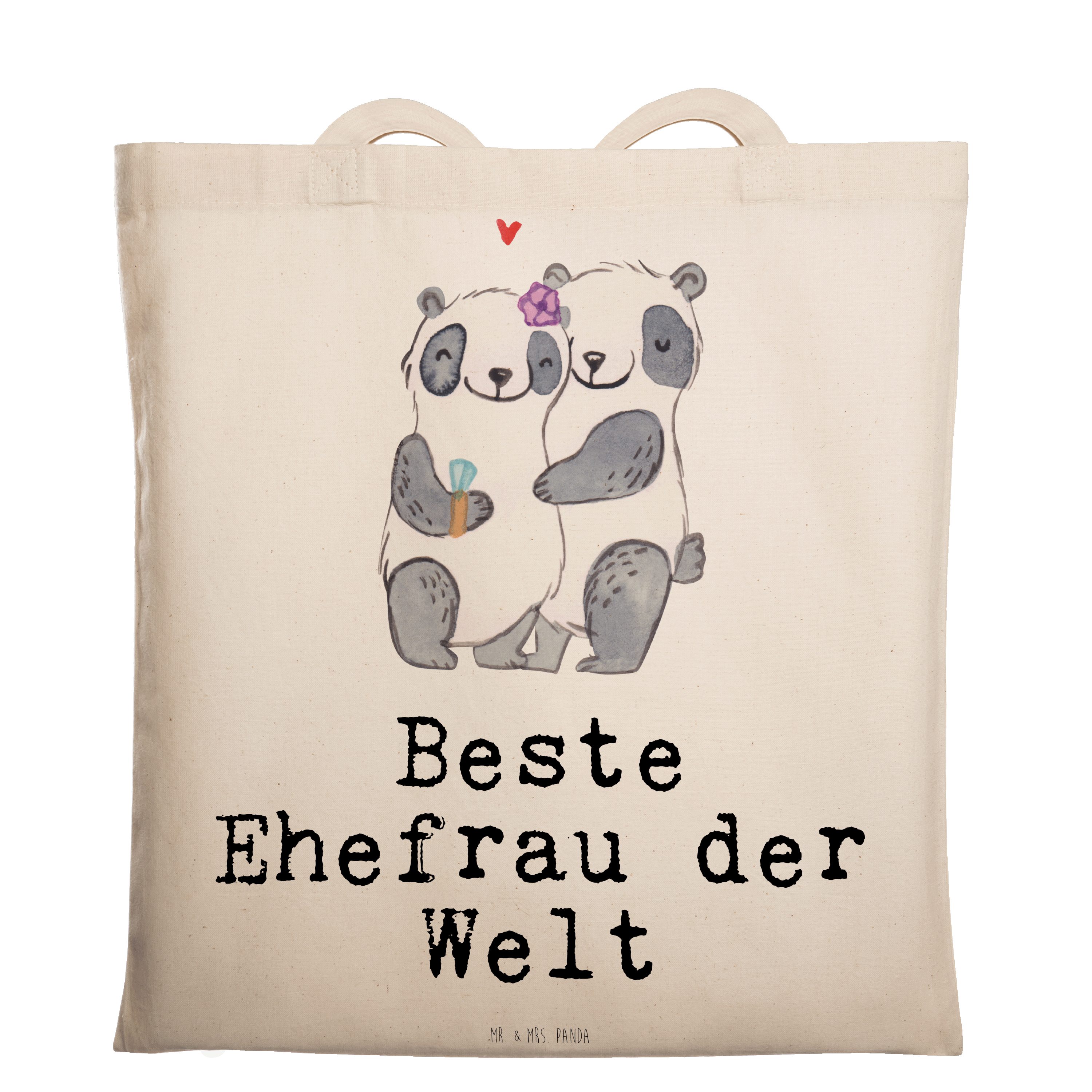 Mr. & Mrs. Panda Tragetasche Panda Beste Ehefrau der Welt - Transparent - Geschenk, Traumfrau, Fre (1-tlg)