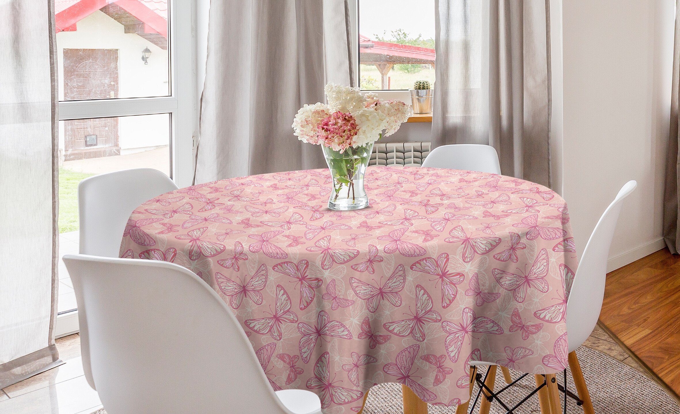 Schmetterlinge Esszimmer Dekoration, Tischdecke Abdeckung Küche für Kreis Abakuhaus Blassrosa Tischdecke