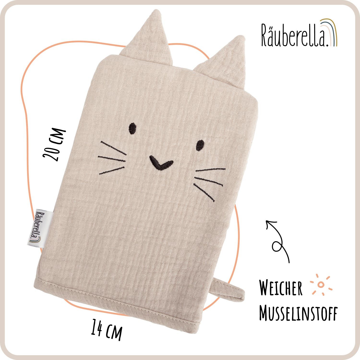 Räuberella Waschlappen Premium 3er-Set – Saftes Musselin in Flieder, Beige & Rosa, (3-St), 100% Bio-Baumwolle, spielerisches Tier-Design