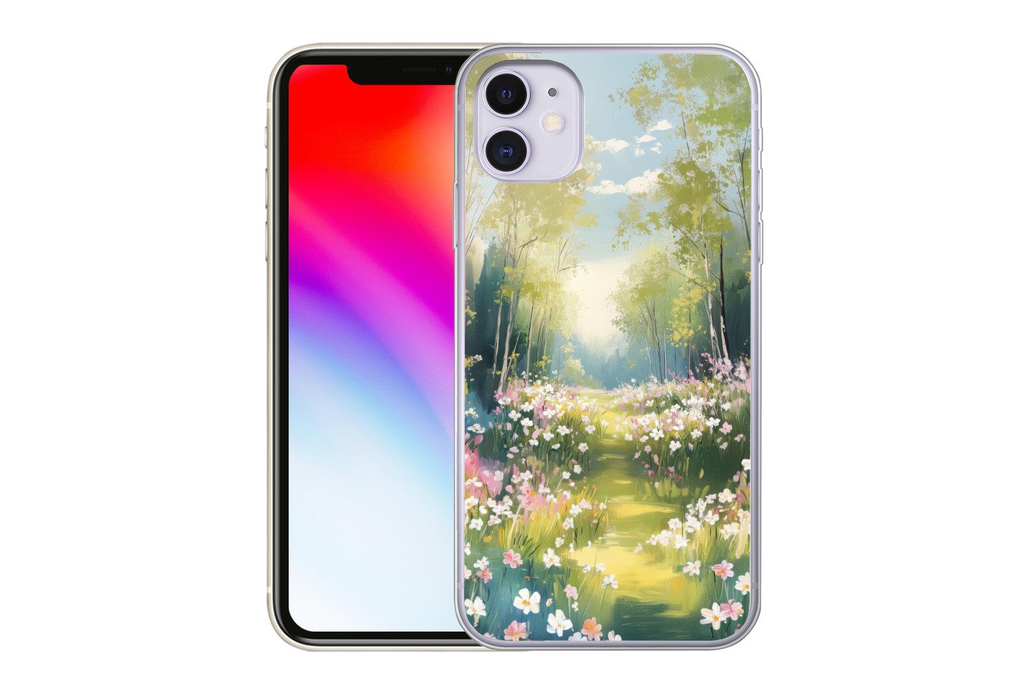 MuchoWow Handyhülle für Apple iPhone 11 Wald - Malerei - Farbenfroh, Smartphone-Bumper, Print, Handy Schutzhülle Dünn