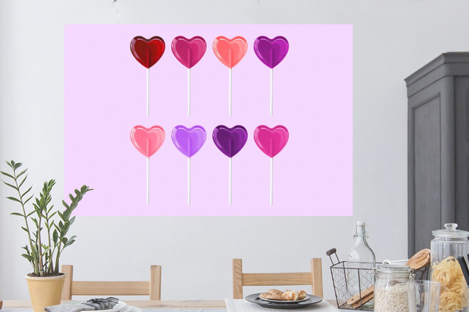 MuchoWow Wandsticker Lutscher - Herz - Rosa - Bonbon (1 St), Wanddeko, Aufkleber, Wandtattoo, 120x80 cm