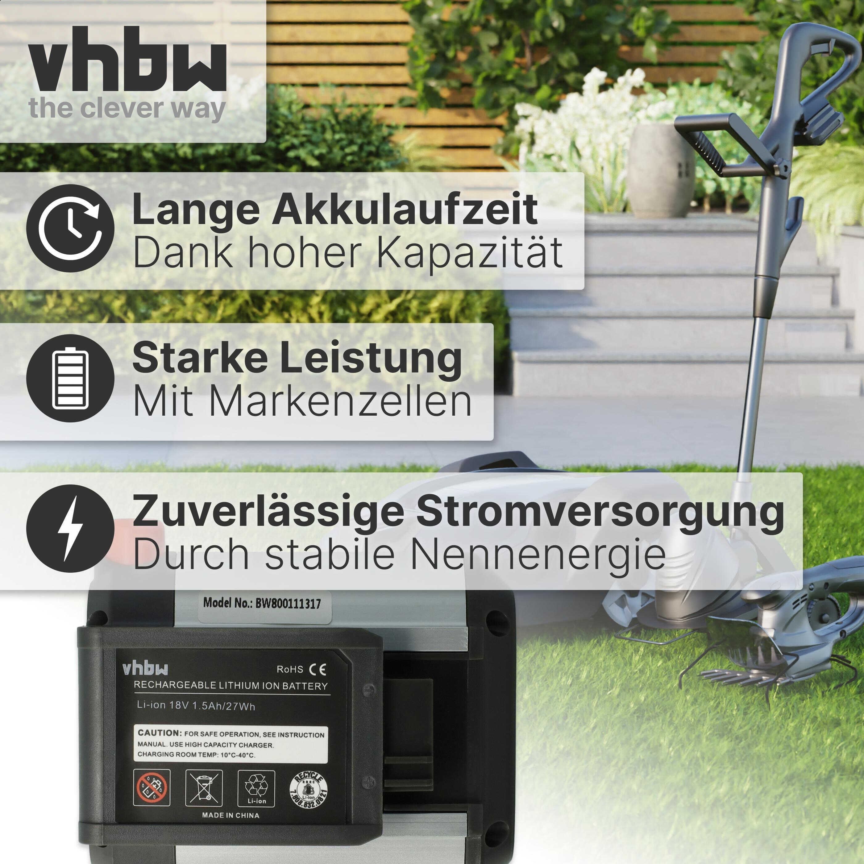 vhbw Akku passend für Gardena EasyCut Li-18/23 (9876-55) Rasenmäher / Akku Akku Li-Ion 1500 mAh (18 V), Leistungsfähiger Austausch-Akku für Rasenmäher Grasschere