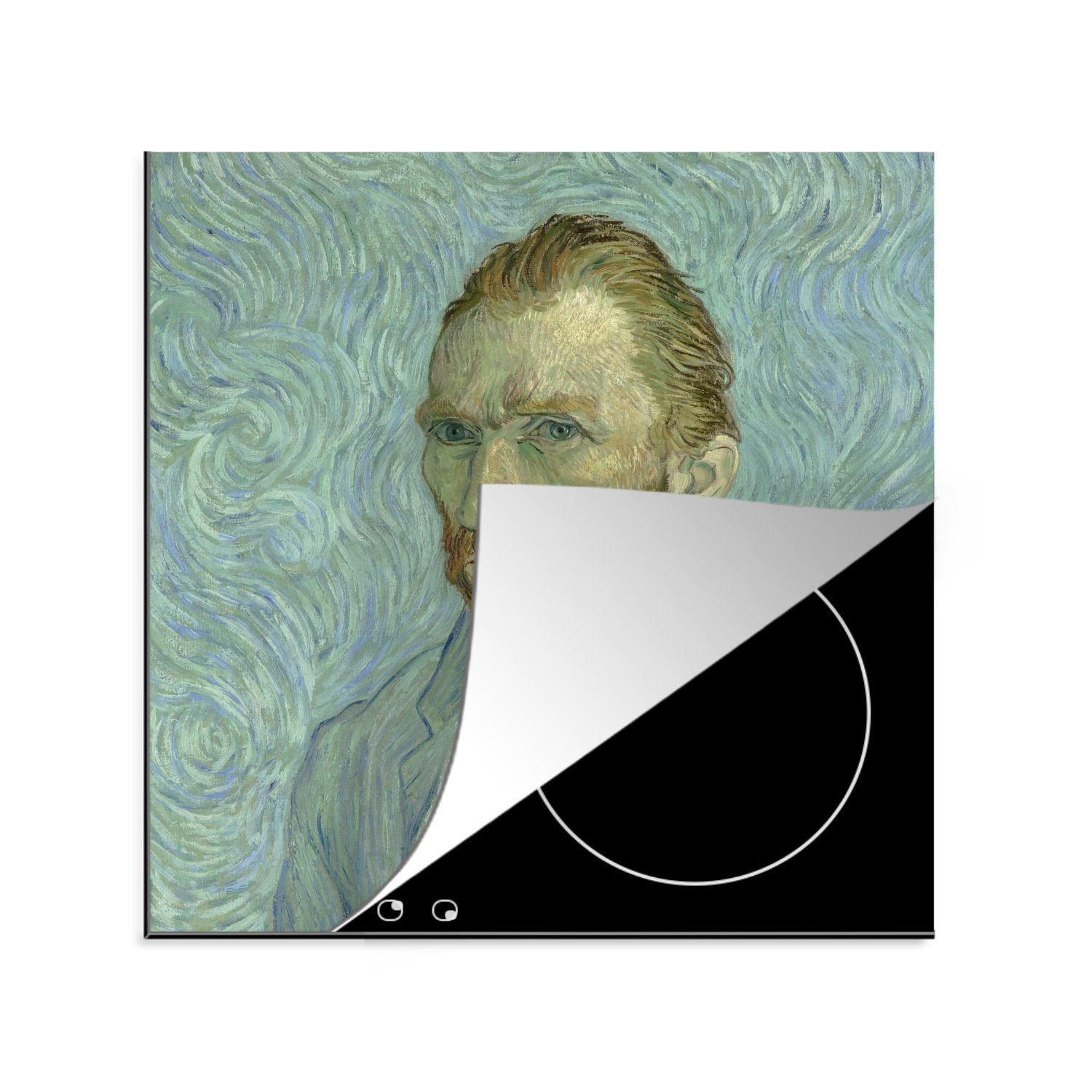 für - von Gemälde 78x78 van küche cm, Vinyl, Gogh, (1 tlg), Arbeitsplatte Ceranfeldabdeckung, MuchoWow Herdblende-/Abdeckplatte Selbstporträt Vincent