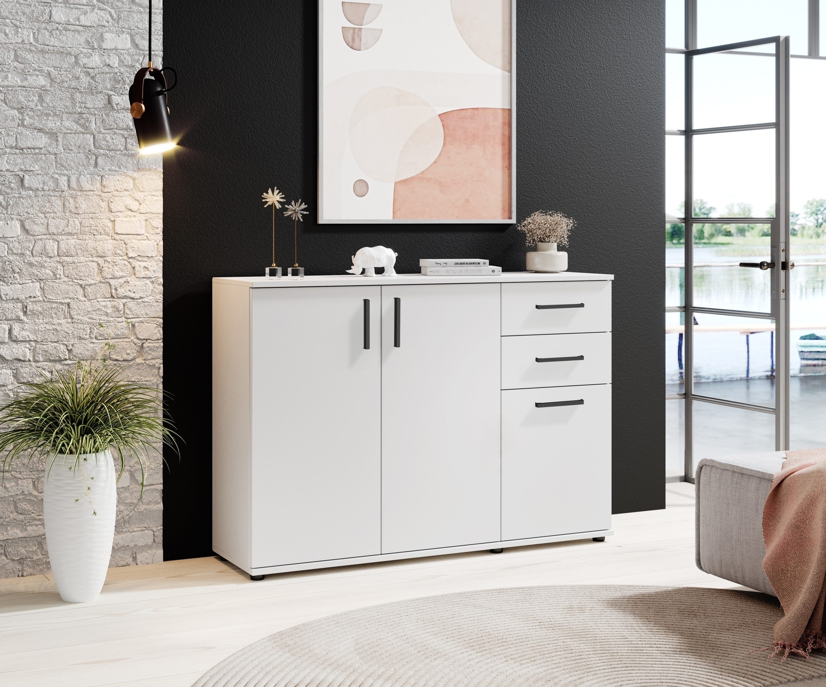 Bega Consult Kommode 3 Türen, 2 Schubladen, weiß - 120x84x35cm (BxHxT)