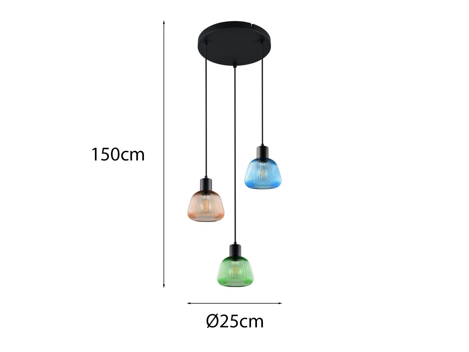 meineWunschleuchte Pendelleuchte, ohne Leuchtmittel, Cluster mit 3 Glas Lampenschirmen Esstisch & Couchtisch hängend Ø 37cm