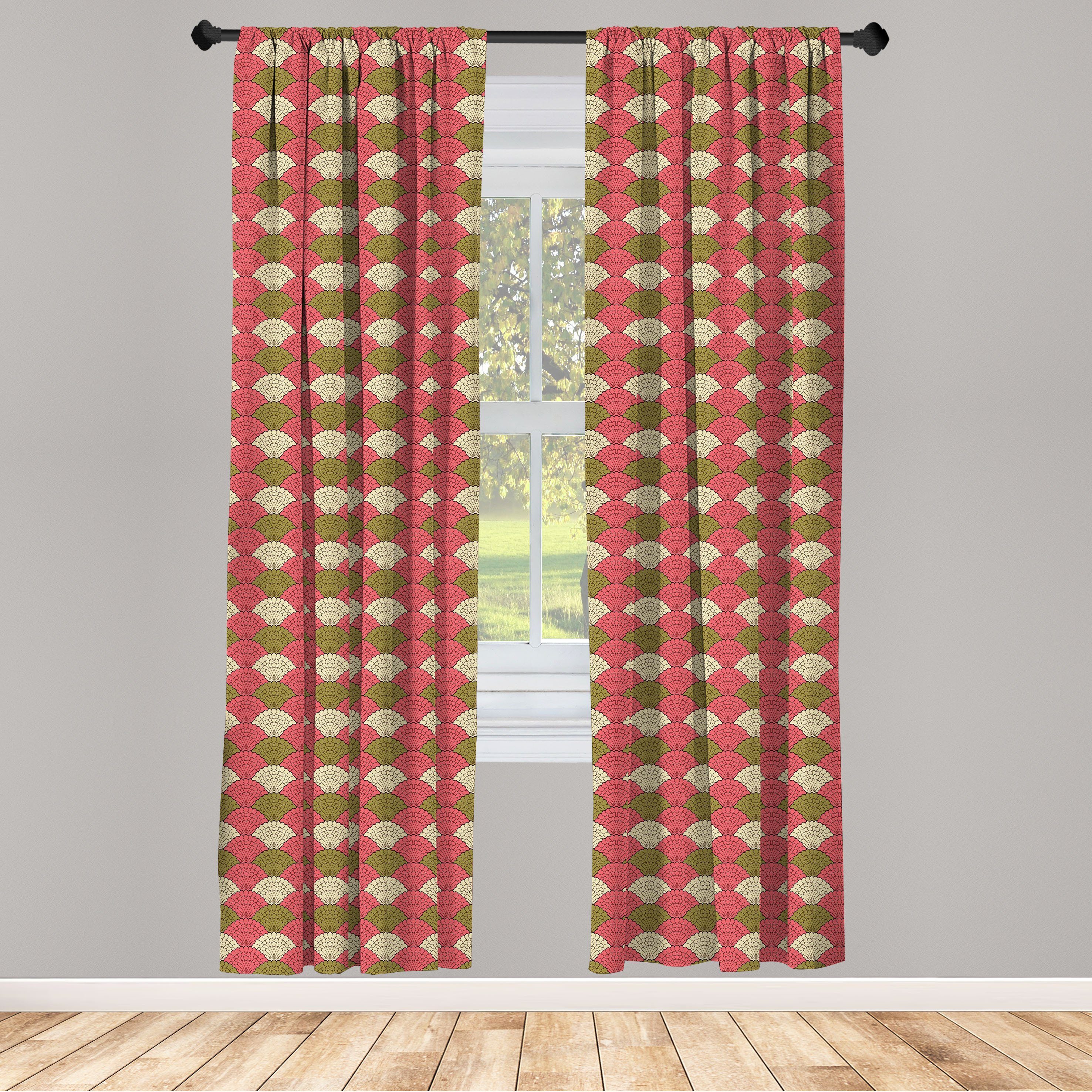 Gardine Vorhang für Wohnzimmer Schlafzimmer Dekor, Abakuhaus, Microfaser, Retro Vintage Seashell wie Muster