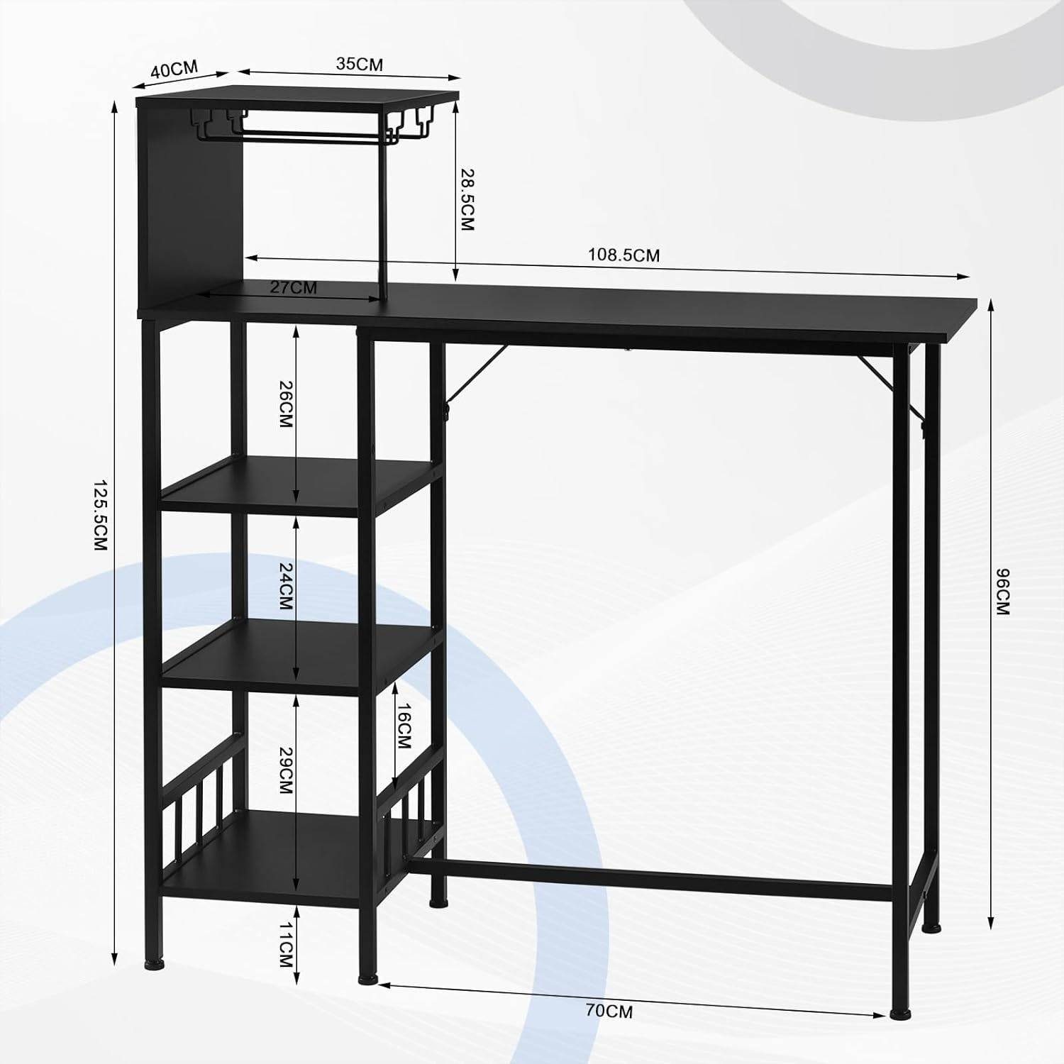 Woltu Bartisch (1 Tisch mit 2 Hocker), mit 3 Ablagen Weinregal Glashalter