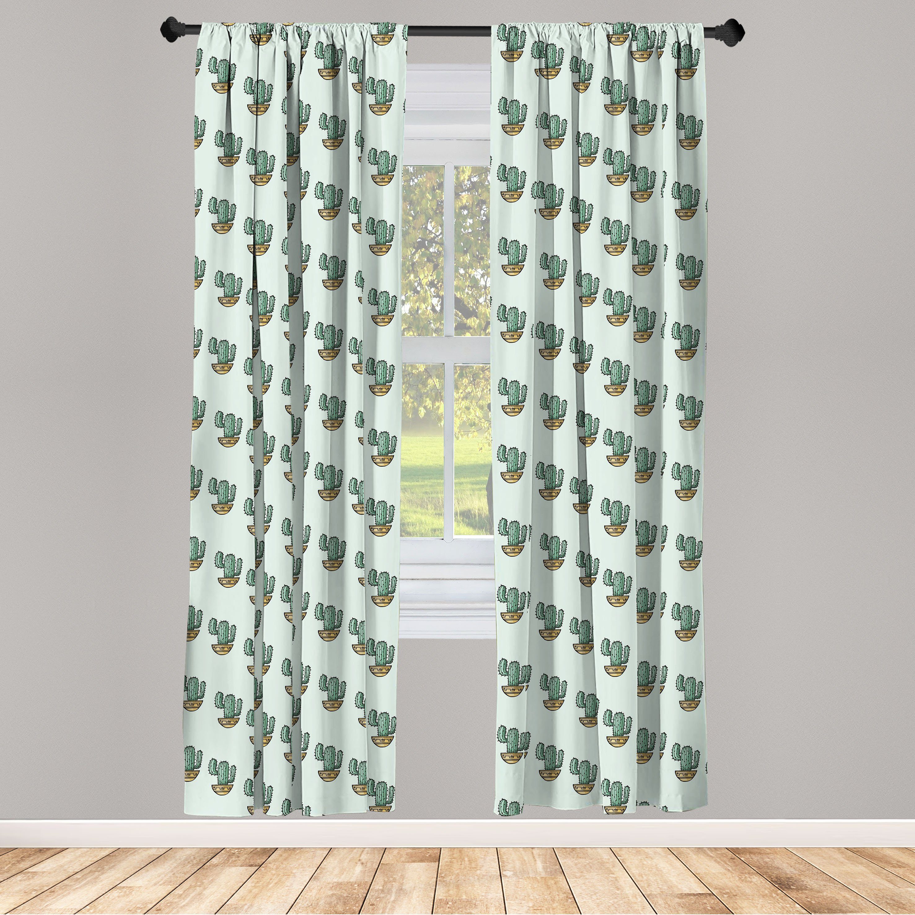Gardine Vorhang für Wohnzimmer Schlafzimmer Dekor, Abakuhaus, Microfaser, Botanisch Repetitive Cacti in Töpfe