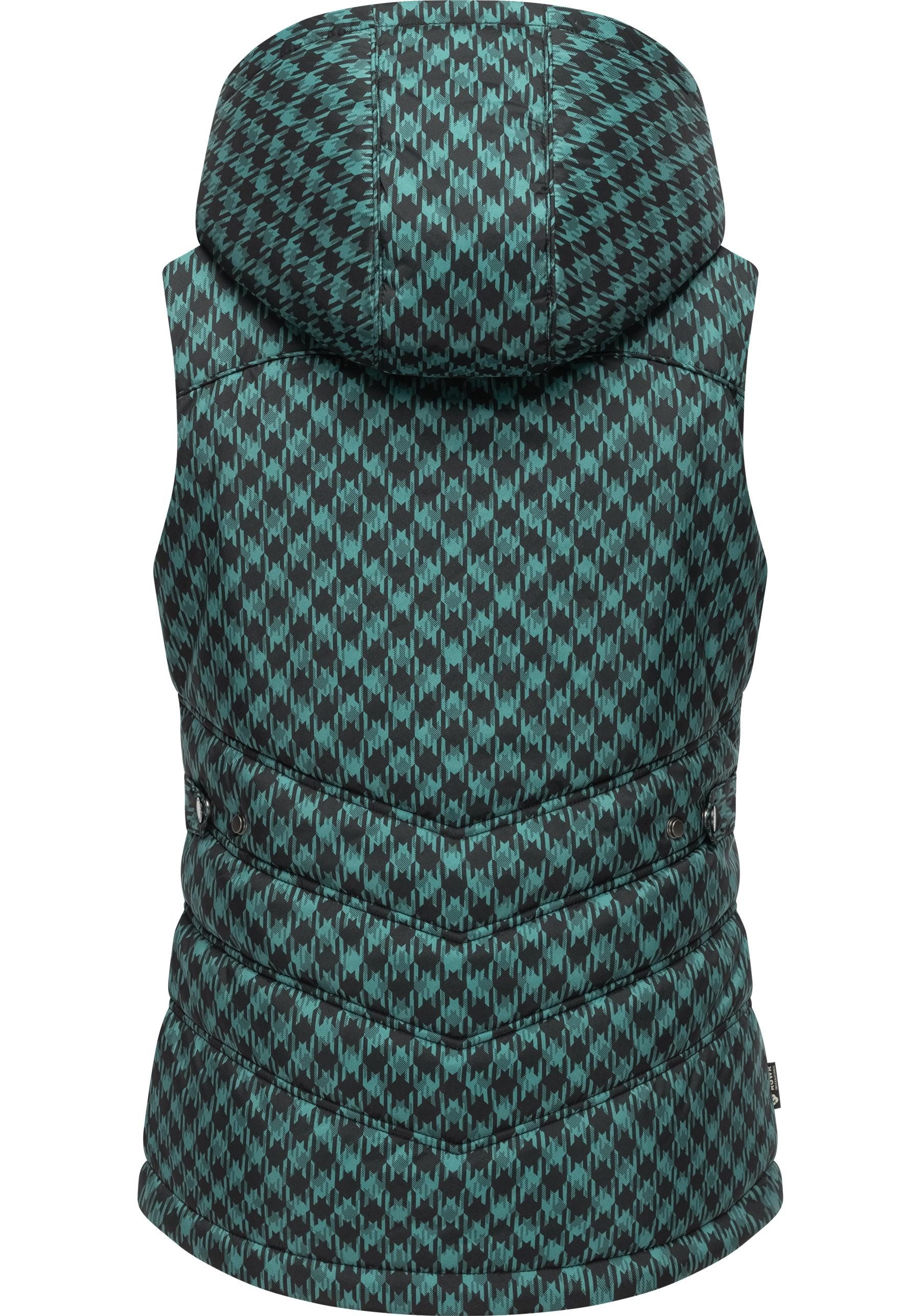 Ragwear Steppweste Hesty Print Weste mit abnehmbarer Kapuze und Hahnentritt Muster