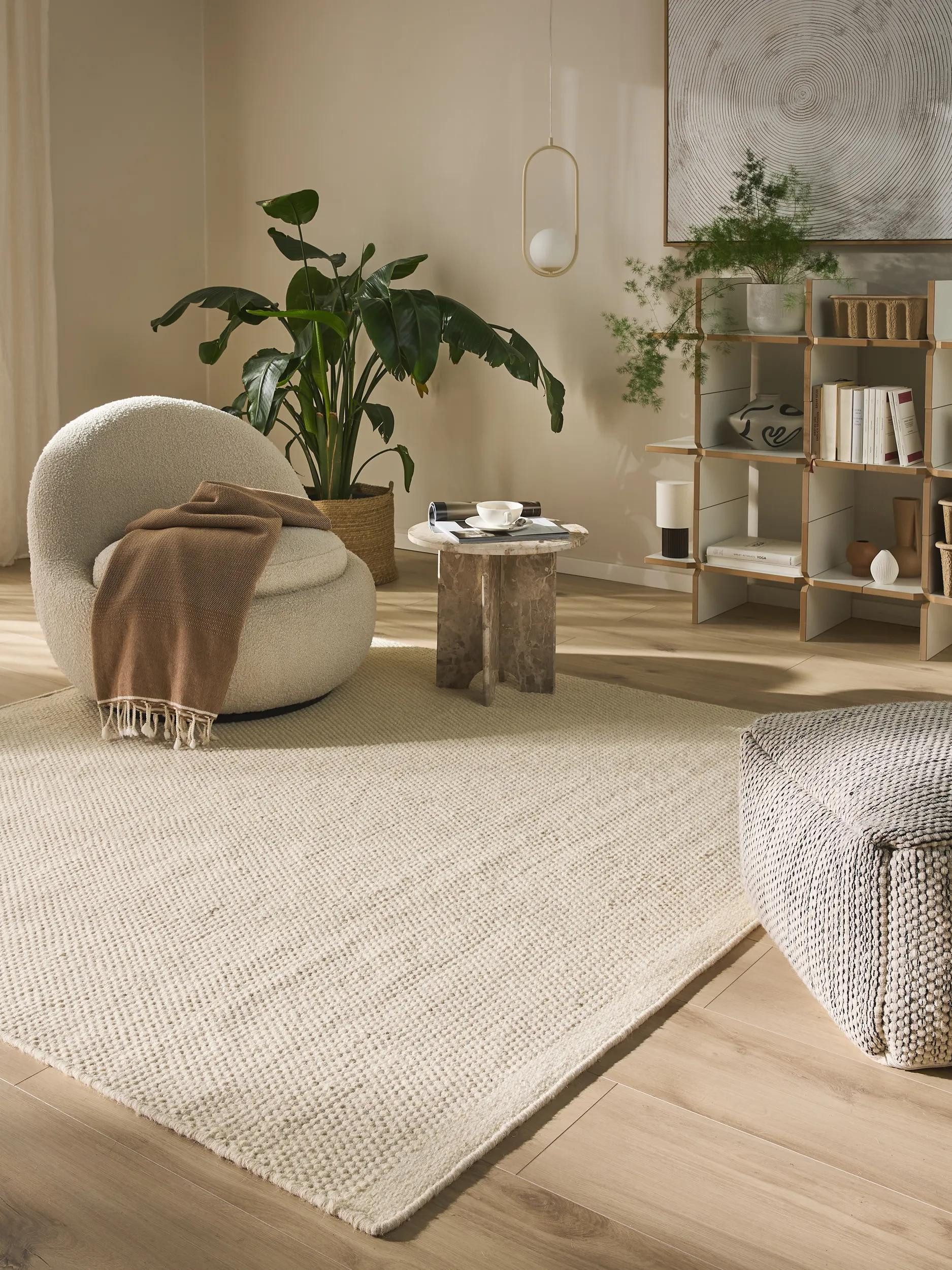 benuta Wollteppich Rocco, quadratisch, Höhe: 5 mm, Teppich Wohnzimmer, Schlafzimmer, Esszimmer, Flur, Kunstfaser, Cozy