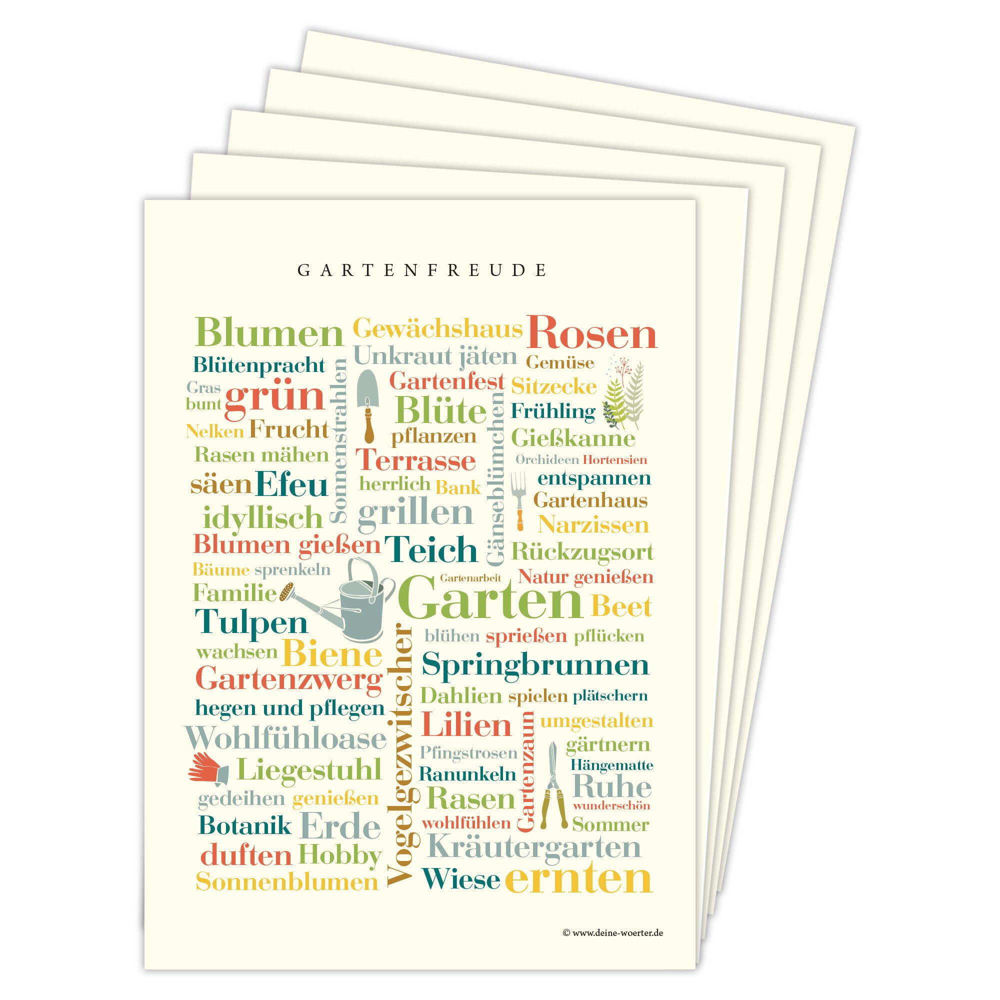 Deine Wörter Grußkarten Garten Wörter Postkartenset, 5 Karten, DIN A6, Geschenk