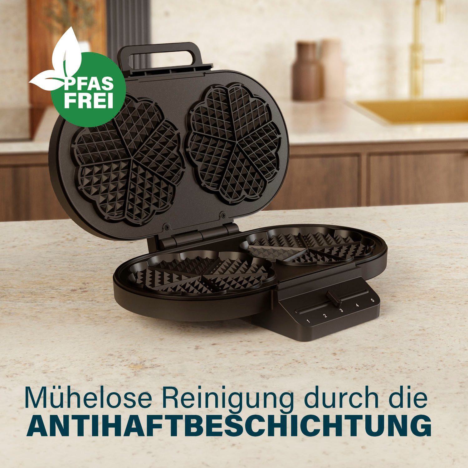 PRINCESS Waffeleisen Princess 132384 Herzförmiges Waffeleisen – PFAS-frei – Benutzerfreundl, 1200 W, 10 Herzwaffeln pro Backvorgang - 1200 W