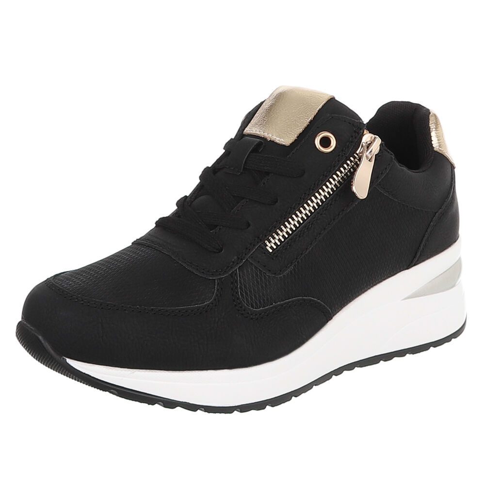 Ital-Design Damen Sneaker mit Reißverschluss und Plateau-Sohle Sneaker (91895961) Keilabsatz/Wedge Sneakers Low in Schwarz