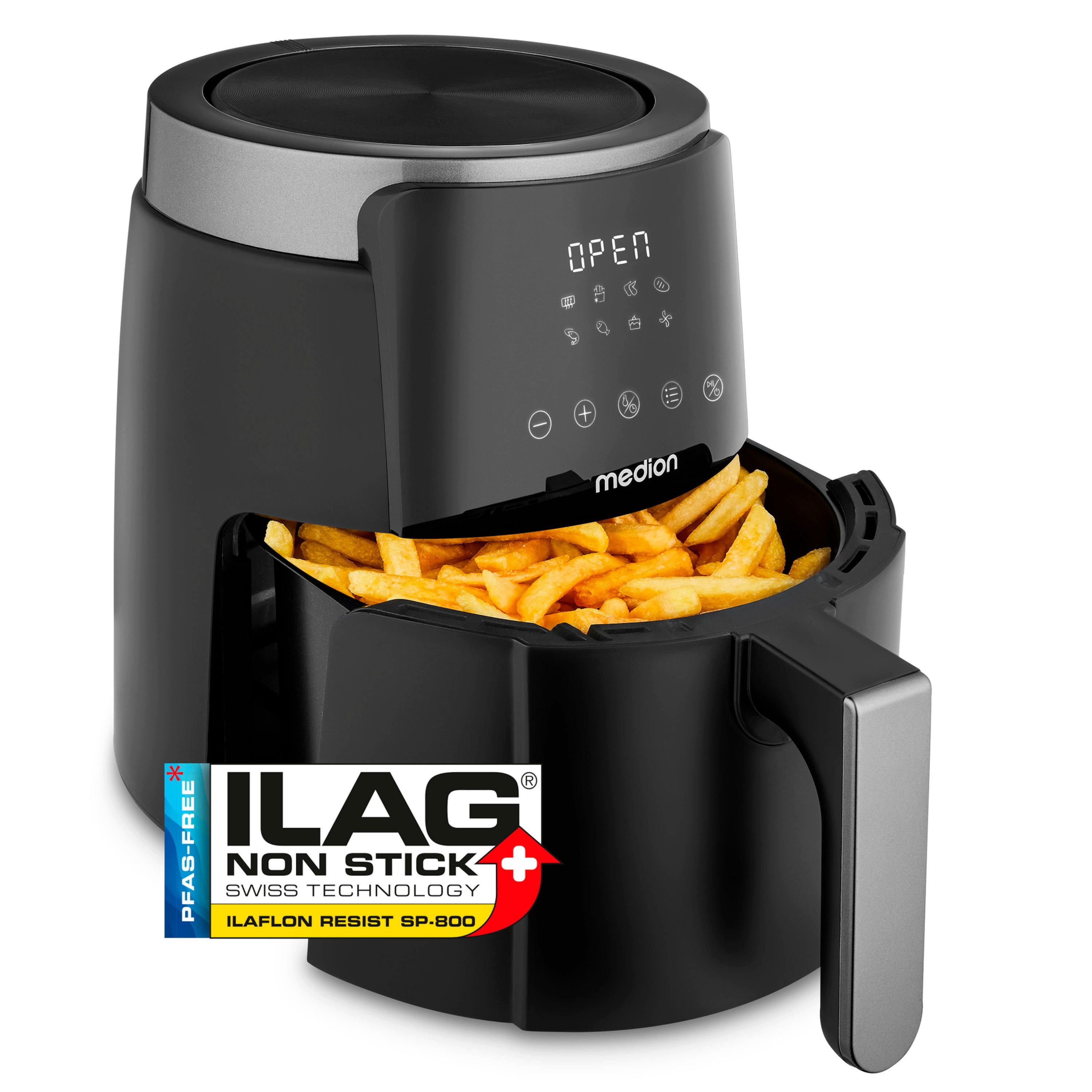 Medion® Heißluftfritteuse MD13030, 1500 W, 4,7 Liter, ölfreies Frittieren, 60 Min Timer, Antihaft-Beschichtung