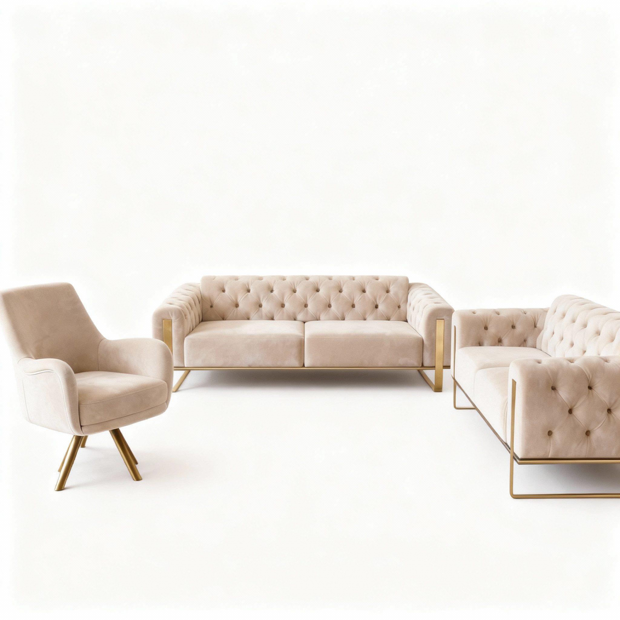 Palms-Store Sofa Liva in 4 Stoff- und 3 Fußfarben kombinierbar mit Knopfheftung, Spar-Set, 3-Sitzer mit Schlaffunktion