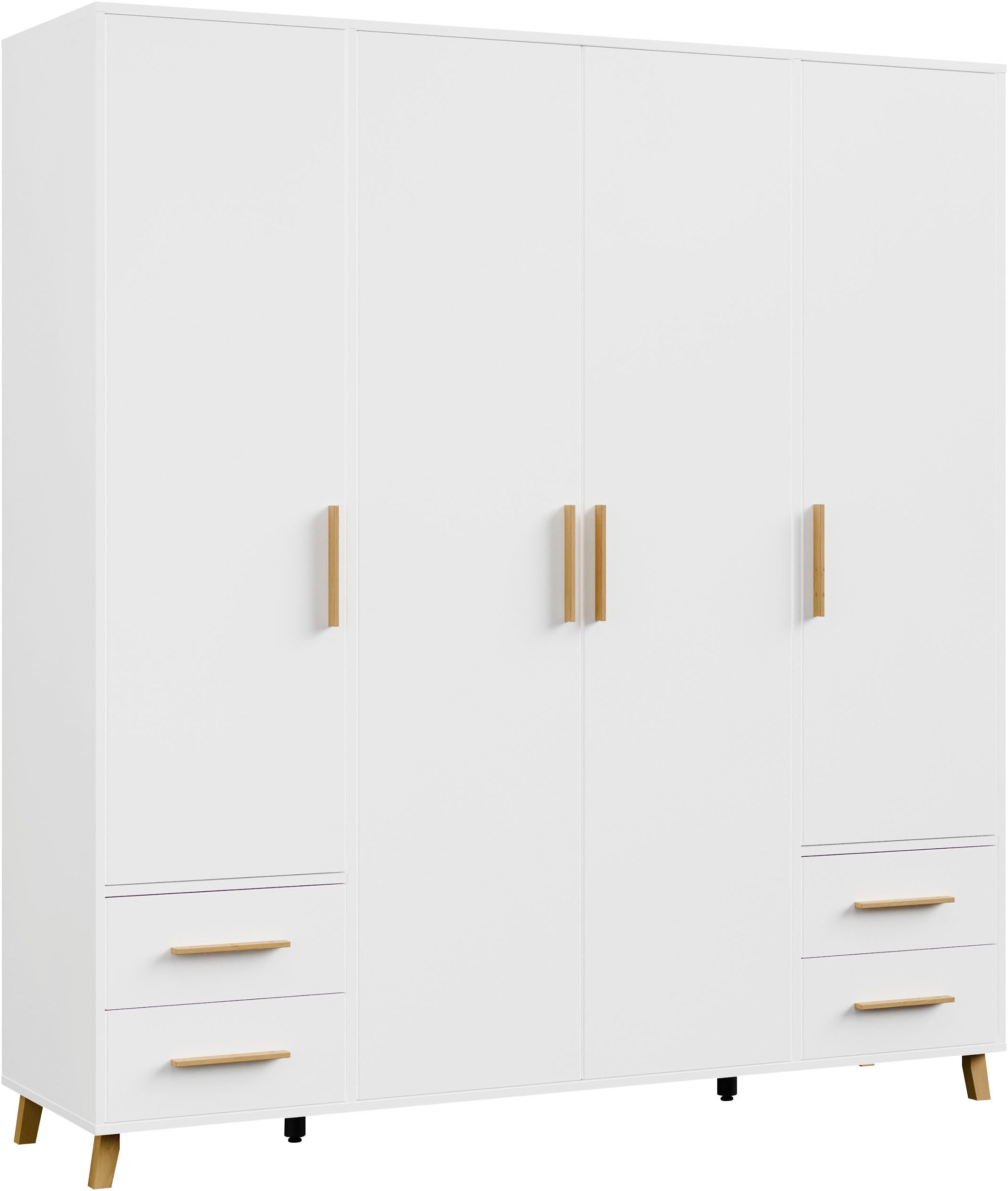 rauch Drehtürenschrank Kleiderschrank Schrank Garderobe SHINJO Breiten 93/140/187 cm (in 3 verschiedenen Ausstattungen BASIC/CLASSIC/PREMIUM) Griffe und Füße aus Massivholz mit 2 Schubladen MADE IN GERMANY