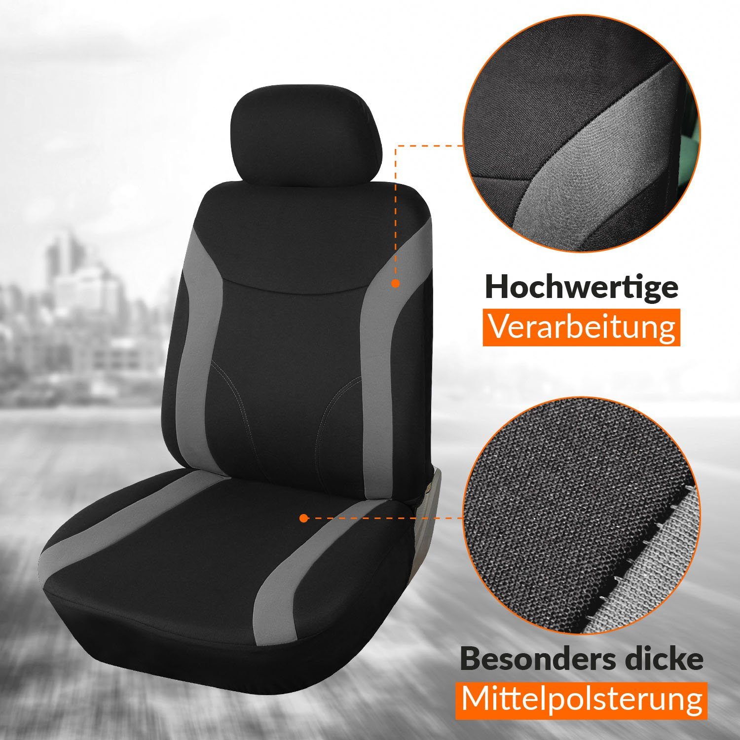 4-teilig, Autositzbezug Set Auto-Schonbezüge für Grau Vordersitze, Beifahrer Auto-Sitzbezüge & Fahrersitz Upgrade4cars