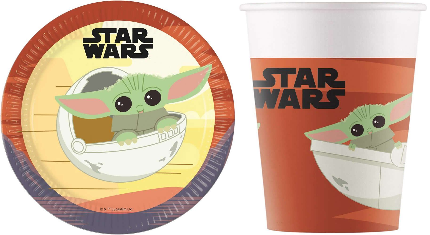 Procos Einweggeschirr-Set 16-tlg Set Kindergeburtstag Party Deko Motto Star Wars The Mandalorian (16-tlg), 8 Personen, Pappe