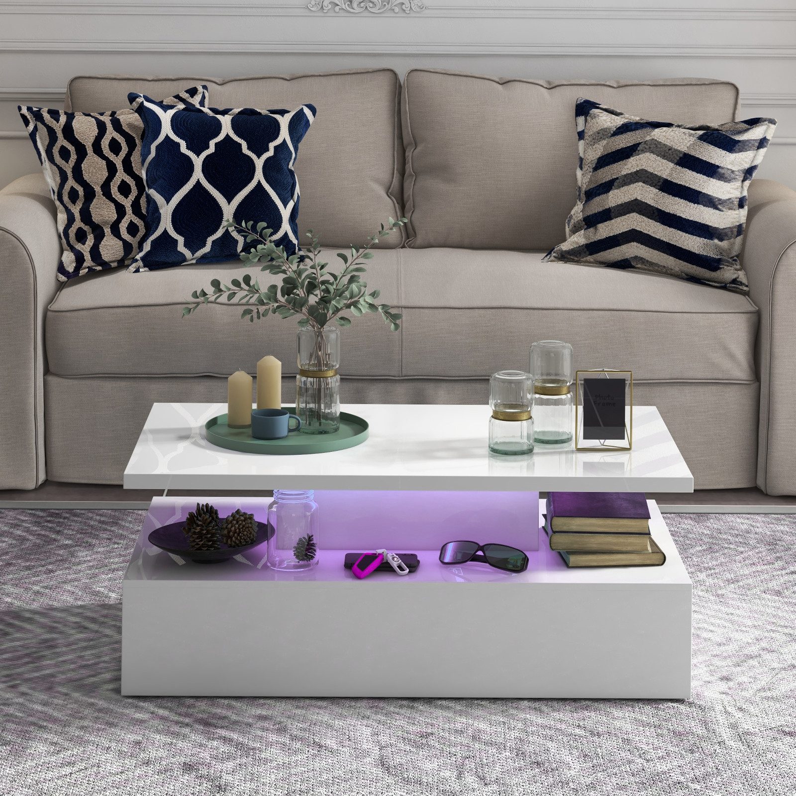 COSTWAY Couchtisch, mit LED 20 Farben, günstig online kaufen