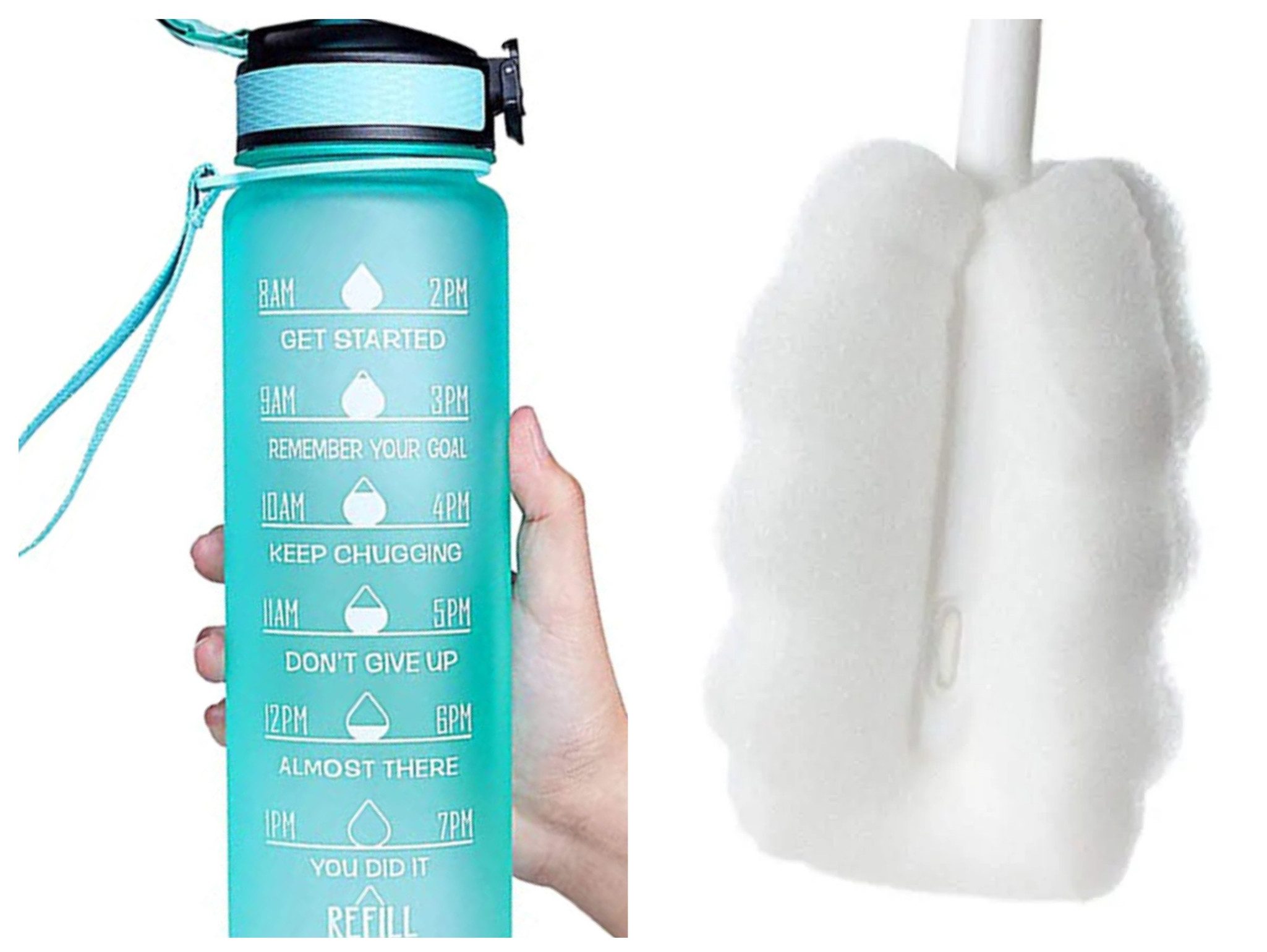 Botells Trinkflasche Sportflasche Wasserflasche 1l, Trink Motivation, Strohhalm, Shakerball, leicht, auslaufsicher, motivierend, robust