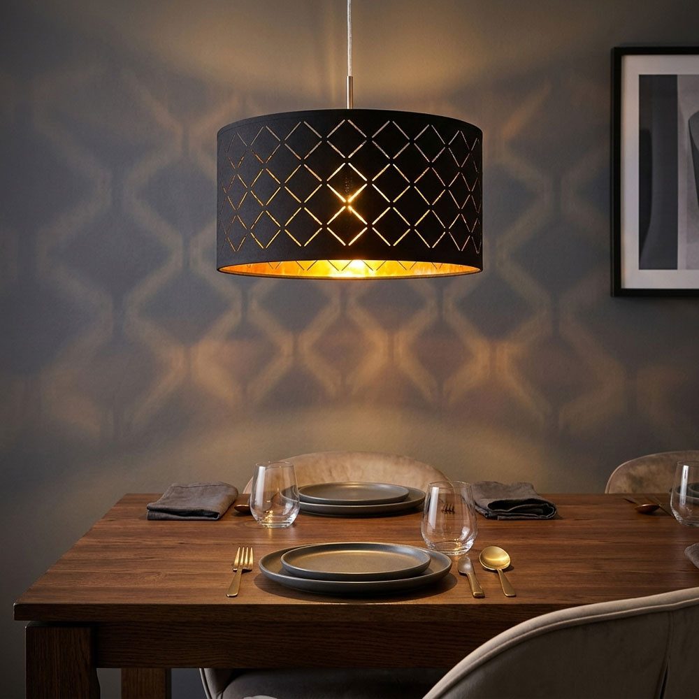 GLOBO LIGHTING Hängeleuchte, Leuchtmittel nicht inklusive, Hängeleuchte Pendellampe Esstischlampe rund schwarz gold H 140 cm