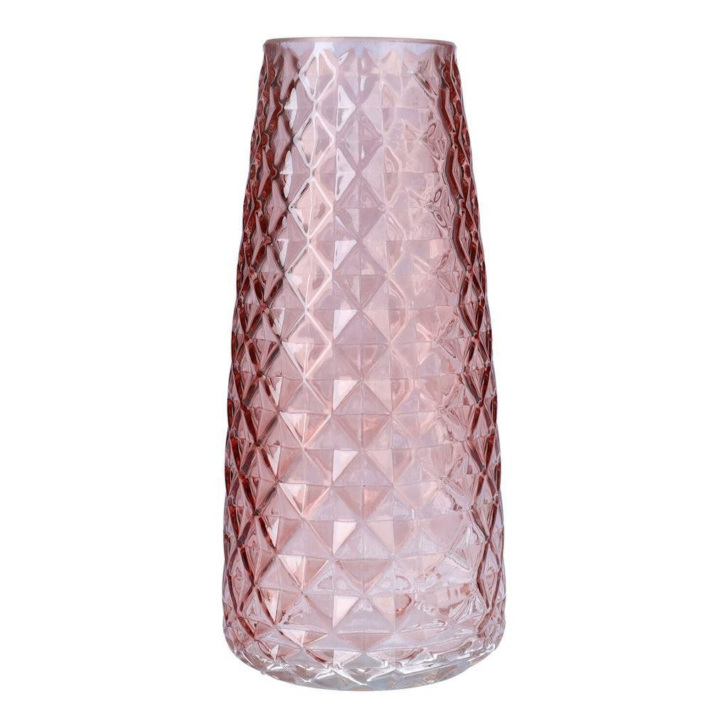 INNA-Glas Dekovase Blumenvase AMALFRIED mit Rautenmuster, Altrosa, 21cm, Ø10cm