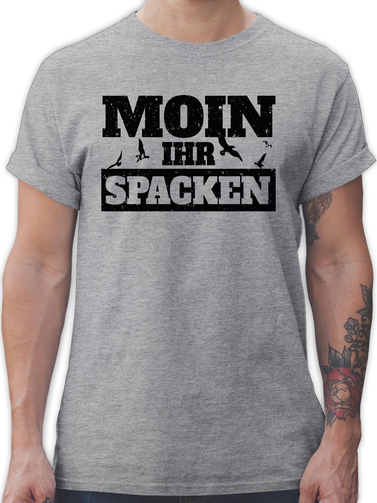 Shirtracer T-Shirt Moin ihr Spacken - schwarz Sprüche Statement 02 Grau meliert