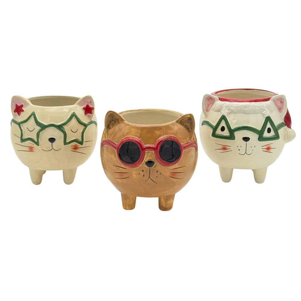 Mica Decorations Blumentopf Katzen Trio, Braun, Weiß und Beige