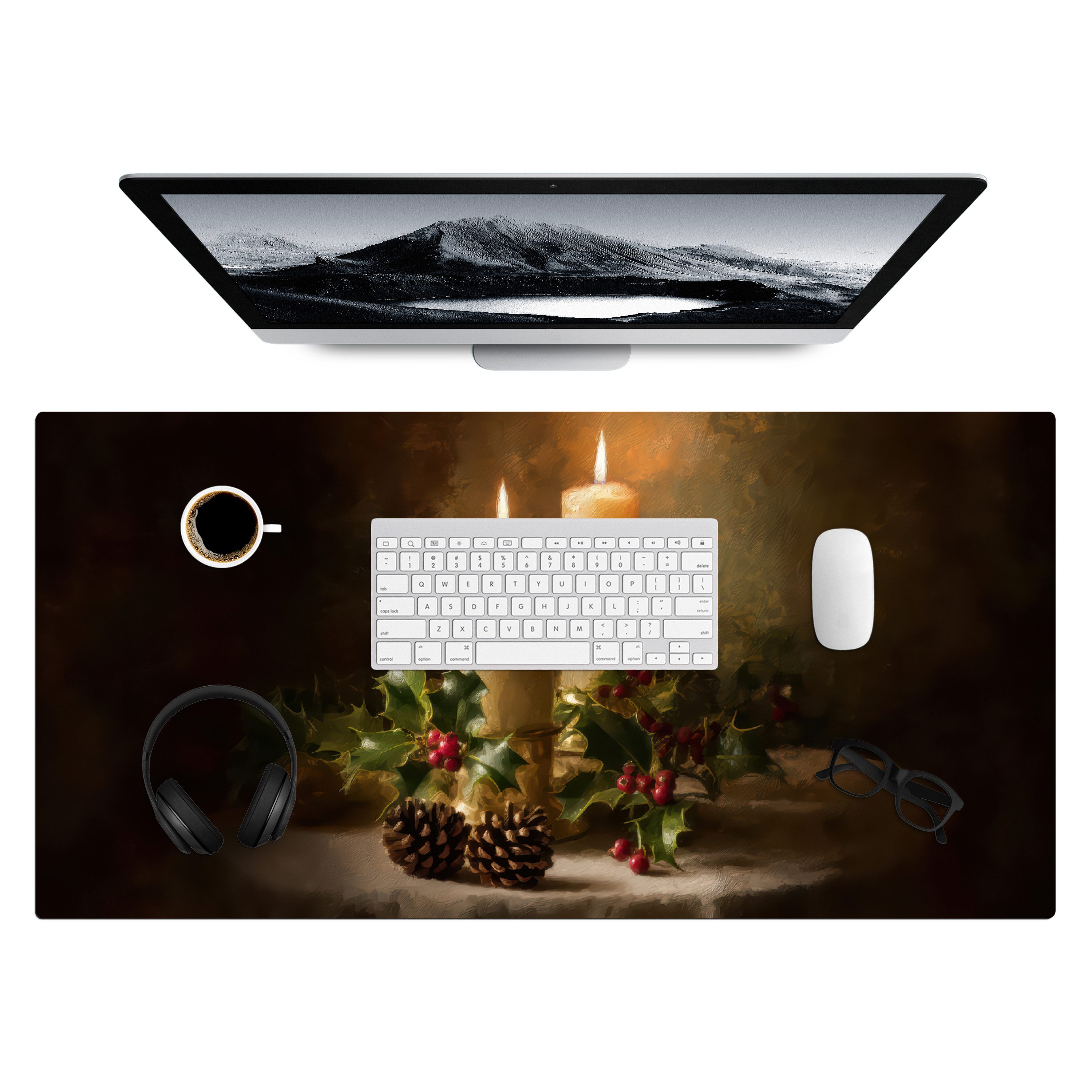 MuchoWow Gaming Mauspad Kerzenlicht - Weihnachten - Mehrfarbig (1-St), Gaming Mauspad XXL, Schreibtischunterlage, Mousepad, Deko, 90x45 cm